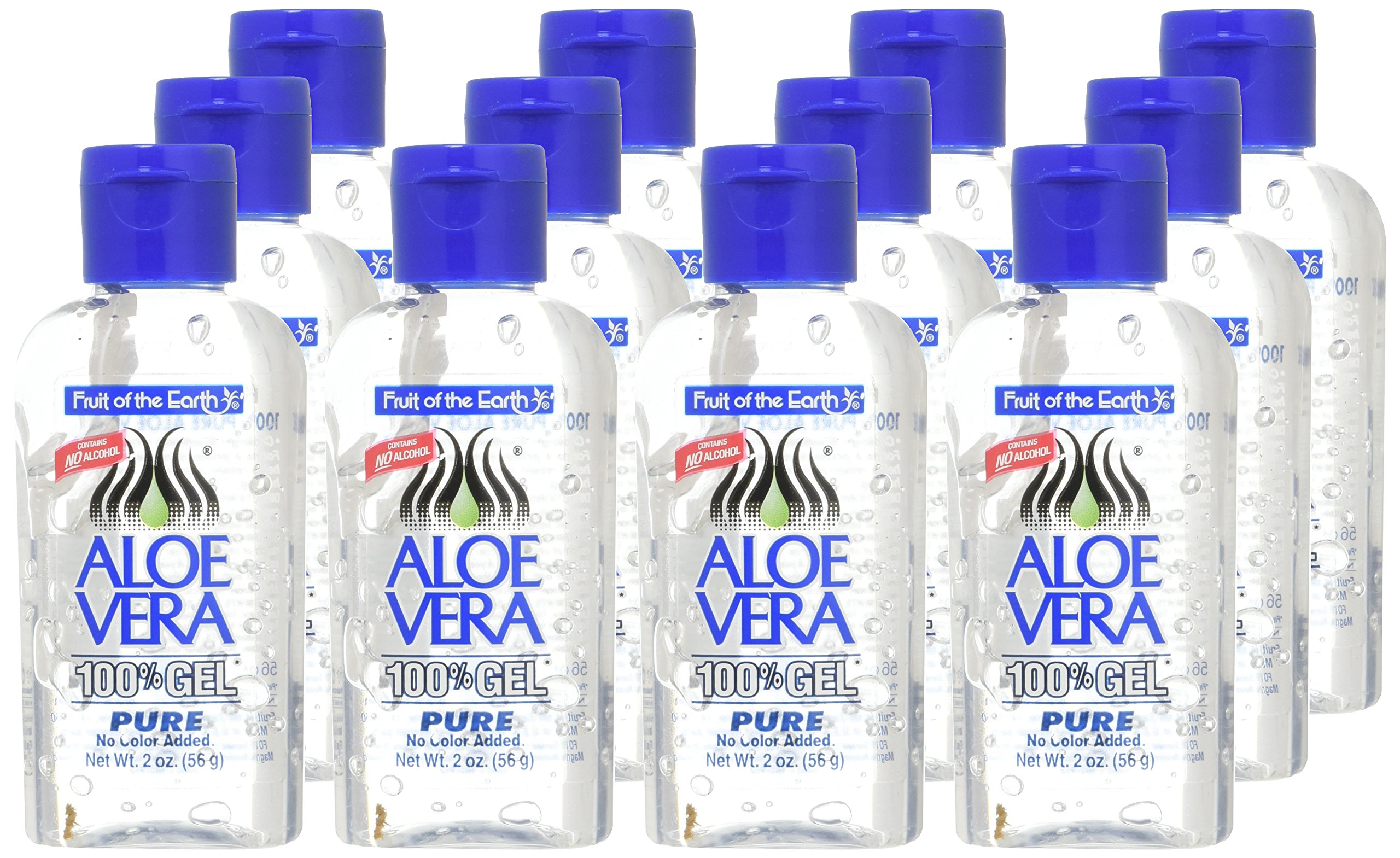 Fruit of the Earth Aloe Vera Gel - 12 Pack (2 Oz Each) | 100% Pure Soothing Gel for Sunburn Relief, Skin Hydration & After Sun Care | Perfect for Face, Body & Hair Moisturizing