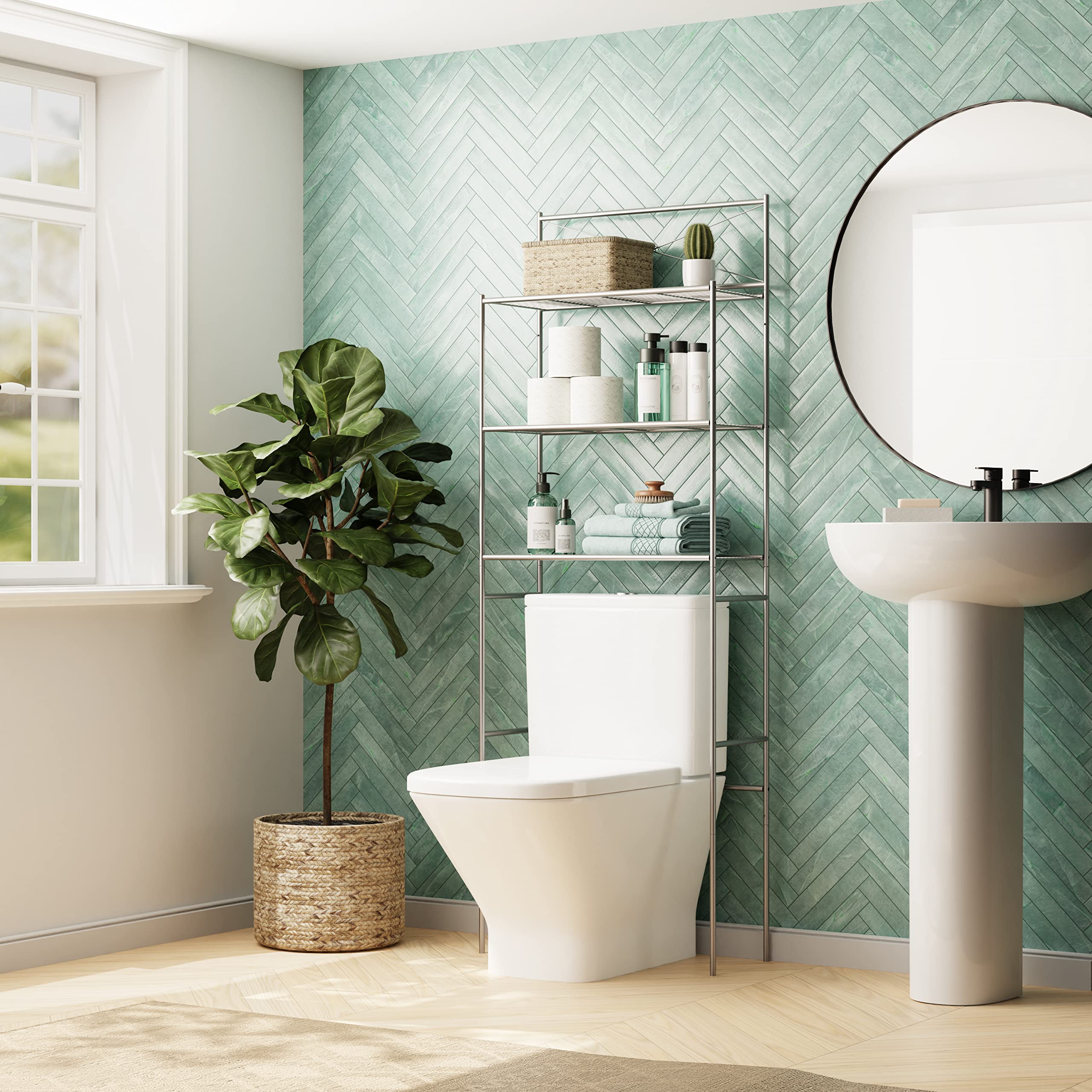 Zenna Home Over The Toilet Storage Shelf - 3-Tier Metal Bathroom Organizer with Easy Assembly, Space-Saving Design in Satin Nickel - Perfect for Small Bathrooms, Apartments & Tight Spaces