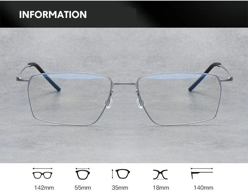 Premium Black Titanium Square Unisex Screwless Eyeglasses Frame 45509 - Stylish & Lightweight for Work, Reading & Everyday Wear
