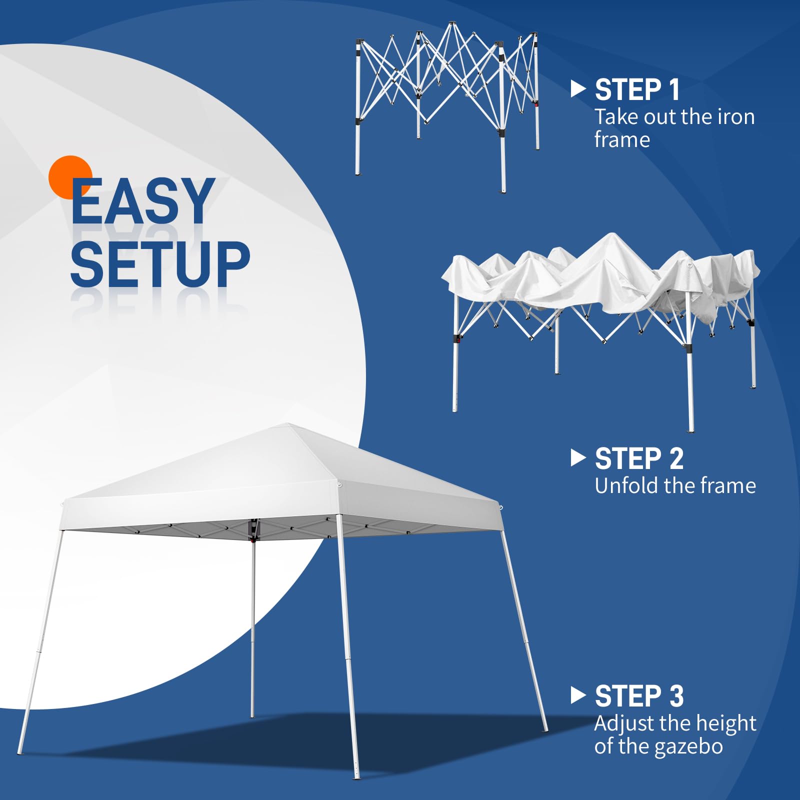 10' x 10' Pop Up Canopy Tent with Carry Bag - Instant Shelter with Slant Legs for Outdoor Parties, Events, Backyard & Commercial Use - Portable Easy Setup White Canopy for Picnics, Beach, Camping & Tailgating