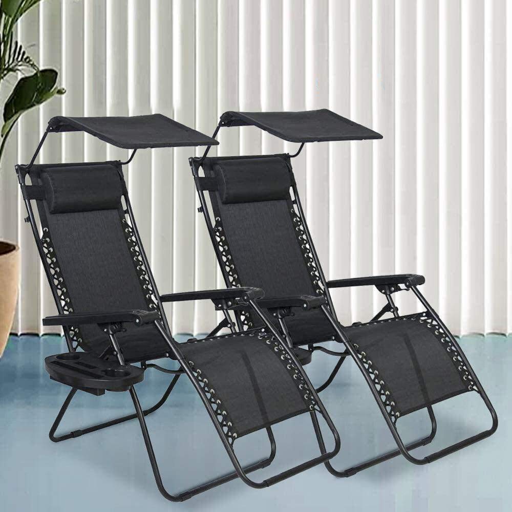 2-Pack Folding Zero Gravity Chairs - Heavy Duty 250lbs Capacity, Steel Mesh Reclining Outdoor Chairs for Camping, Fishing, Poolside, Patio & Lawn - Perfect for Relaxing in Backyard, Beach or Garden (Black)