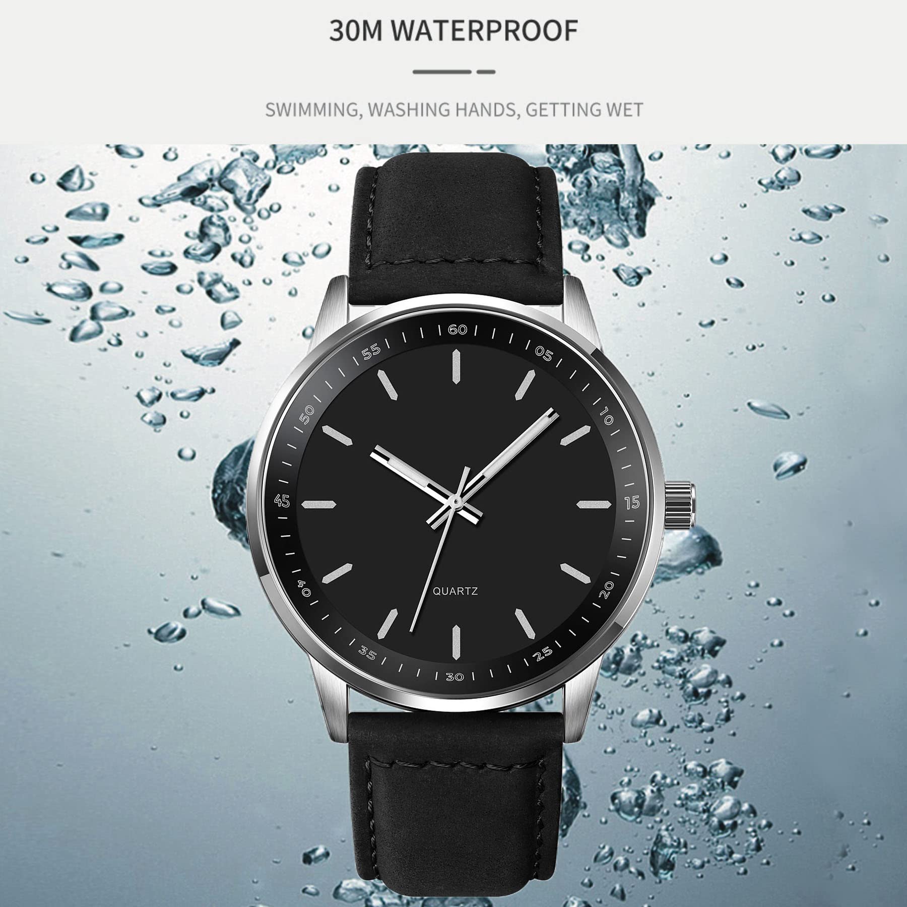 Yuxier Men's Quartz Watch - Waterproof Classic Business Wristwatch with Luminous Hands & Leather Strap - Perfect for Office, Formal Events & Everyday Wear