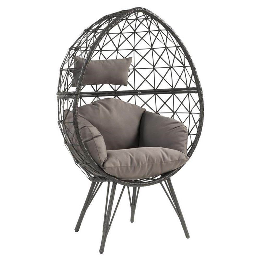 Acme Aeven Light Gray and Black Wicker Teardrop Patio Lounge Chair - Outdoor Furniture for Poolside, Garden & Backyard Relaxation