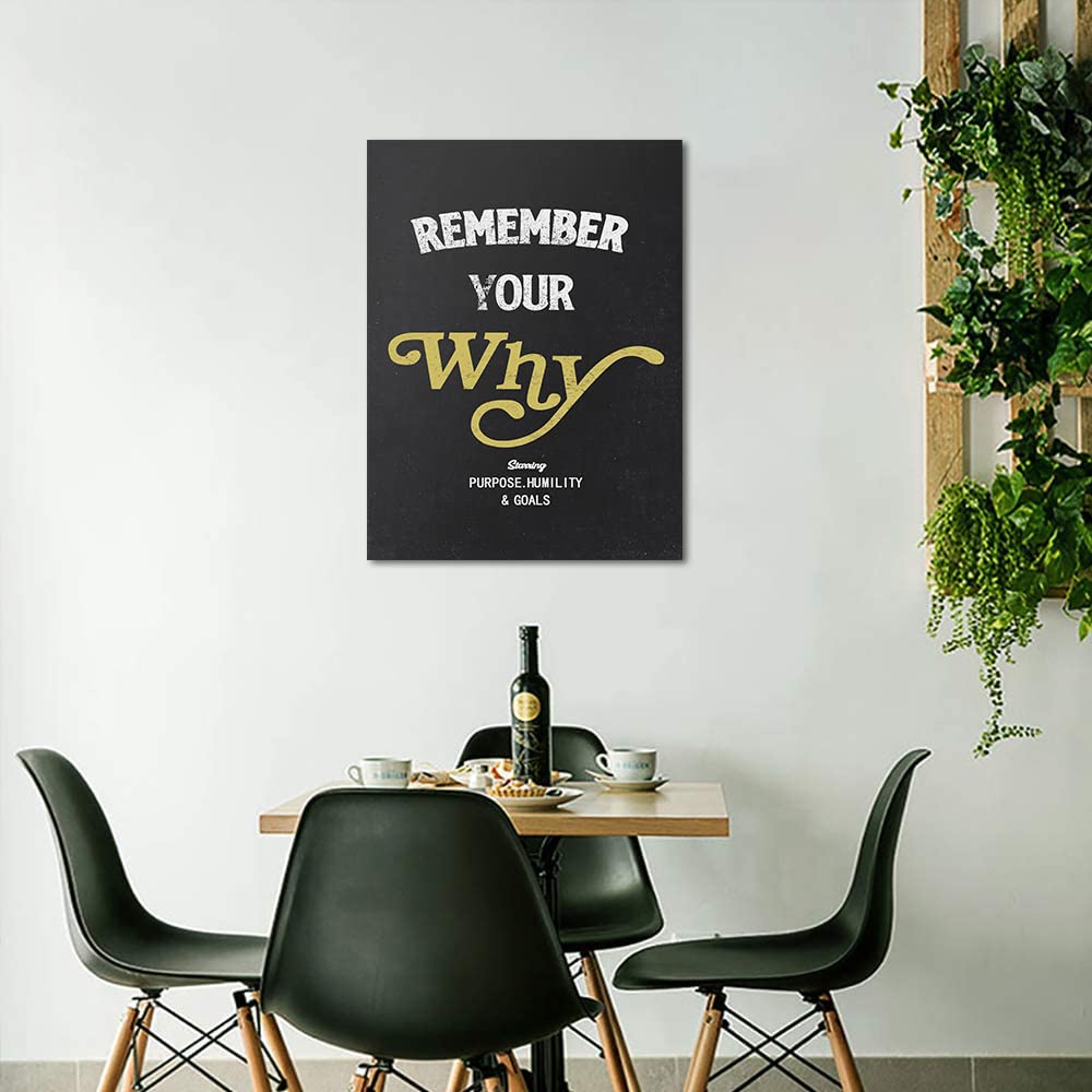 Inspirational Office Wall Art - 'Remember Your Why' Motivational Quotes for Goals & Humility, Black & White Framed Canvas Print (18x24 in) - Perfect for Office, Classroom, or Home Decor, Ready to Hang