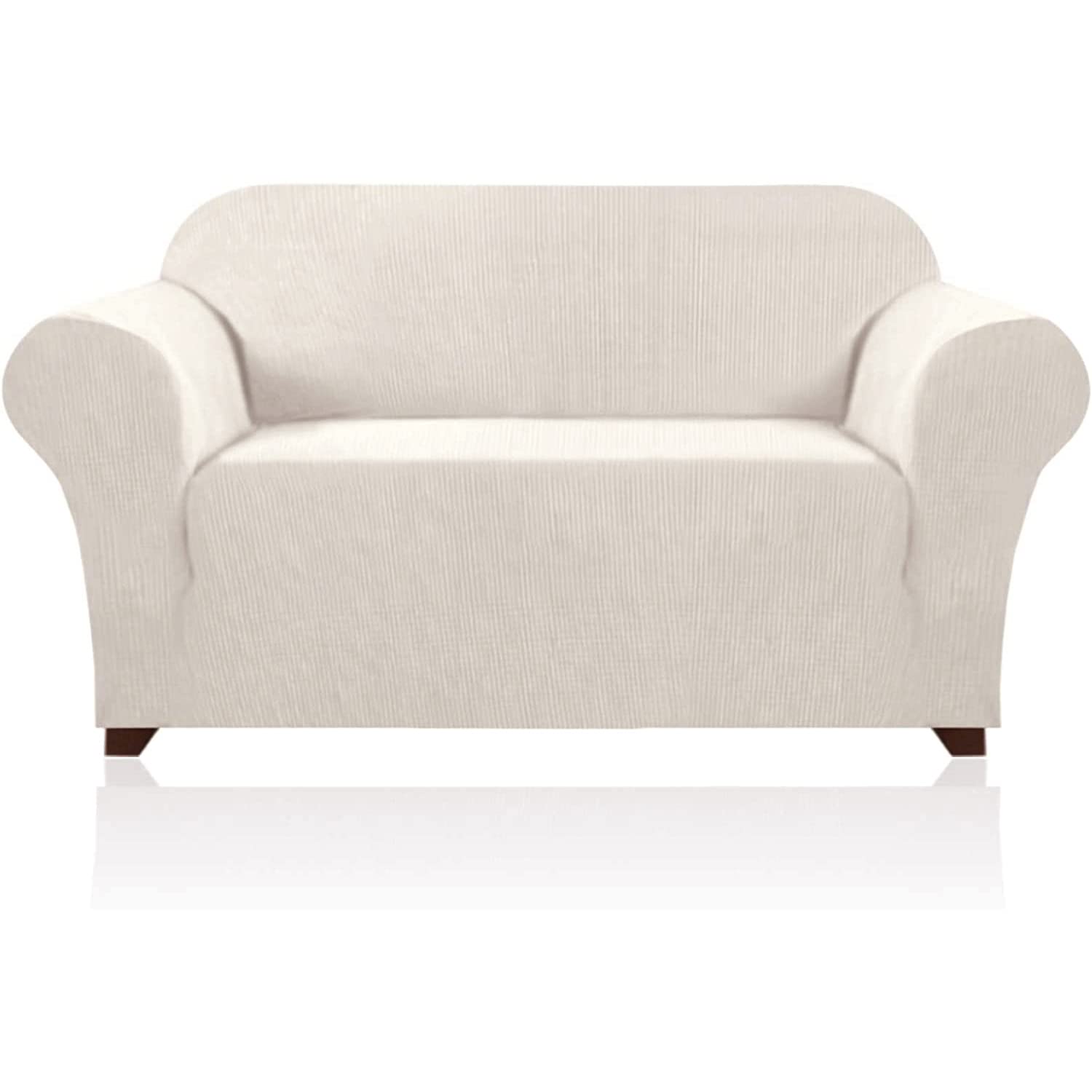 PrinceDeco Stretch Loveseat Sofa Cover - Washable 2-Cushion Slipcover with Non-Slip Bottom | Pet-Friendly Furniture Protector for Couches & Small Sofas (Ivory) | Perfect for Living Rooms, Apartments & Pet Owners