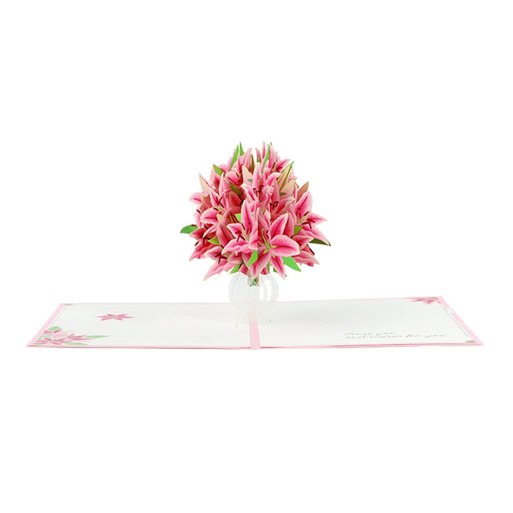LUOZZY 3D Pop-Up Lily Flower Greeting Card - Unique Mother's Day Gift for Mom, Wife, Grandma - Perfect for Birthday, Anniversary & Special Occasions