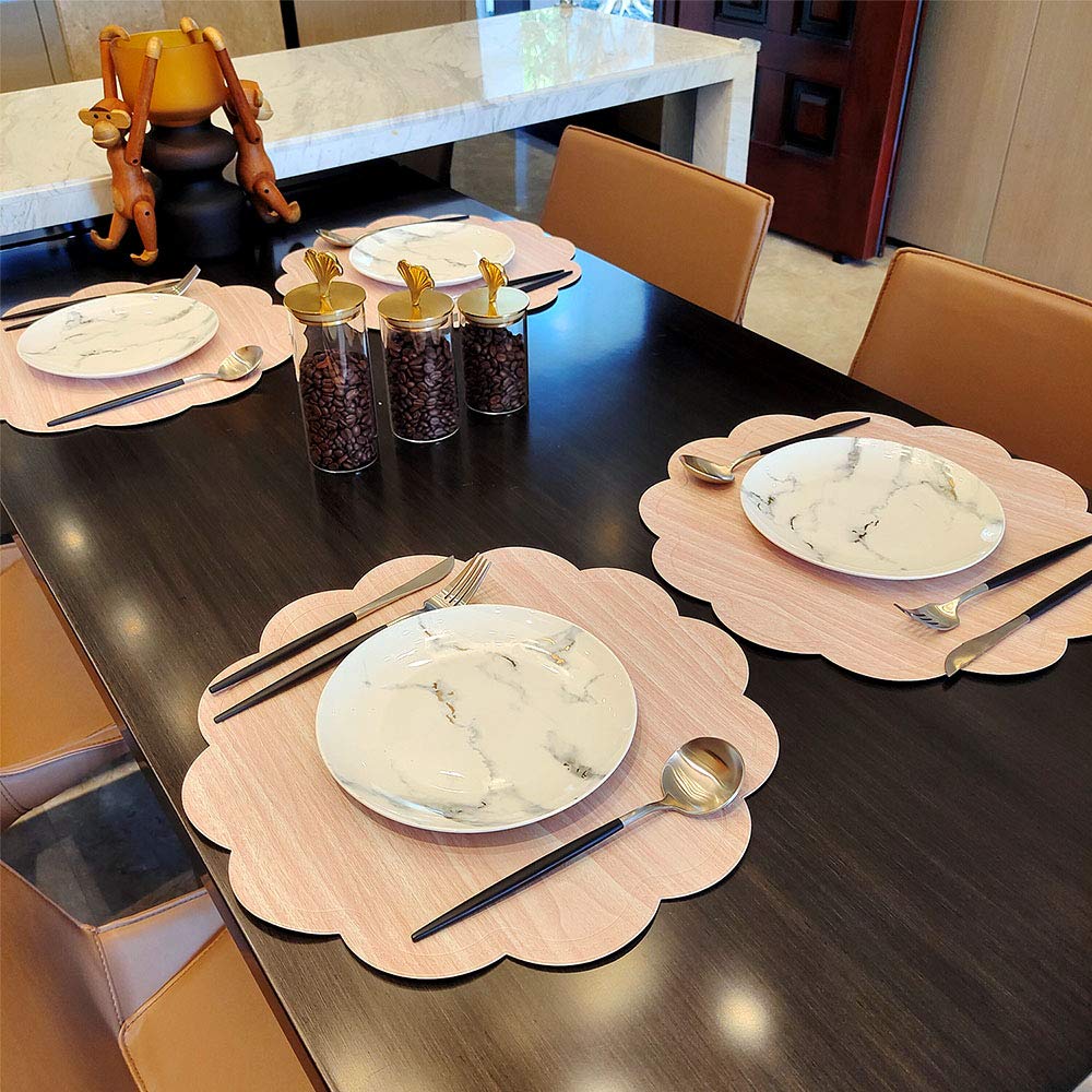 Round Waterproof Placemats Set of 6 - Modern PU Washable Non-Slip Table Mats for Dining Table, Kitchen & Home Decor (Shell Pink) | Perfect for Everyday Meals, Parties & Outdoor Dining