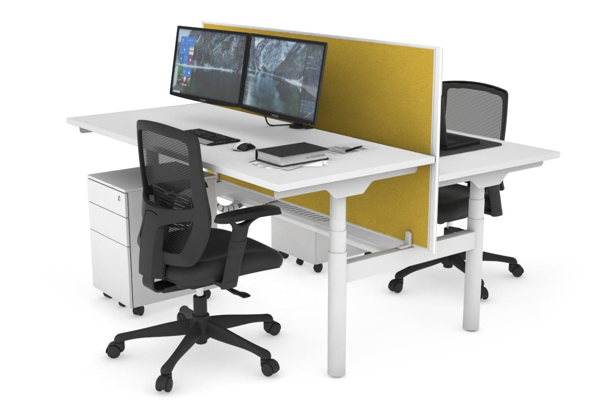 Flexi Premium Height Adjustable 2-Person H Bench Workstation - White Frame [1200L x 700W] - Ergonomic Office & Home Workspace Solution for Collaborative Teams