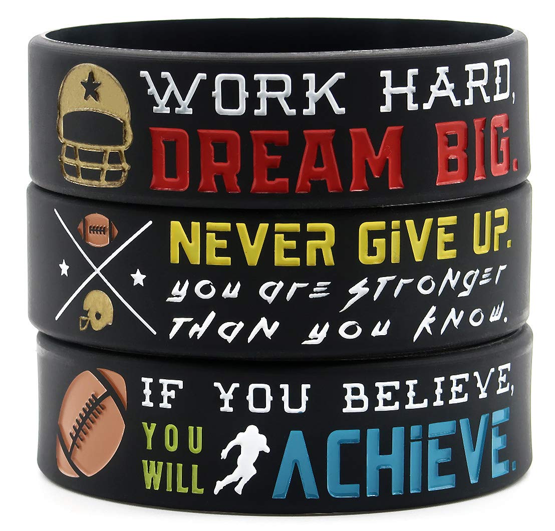12-Pack Motivational Football Wristbands with Inspirational Quotes - Bulk Football Bracelets for Team Players, Coaches & Fans - Perfect for Football Games, Training, Team Gifts & Party Favors - Unisex Sports Wristbands for Men & Women