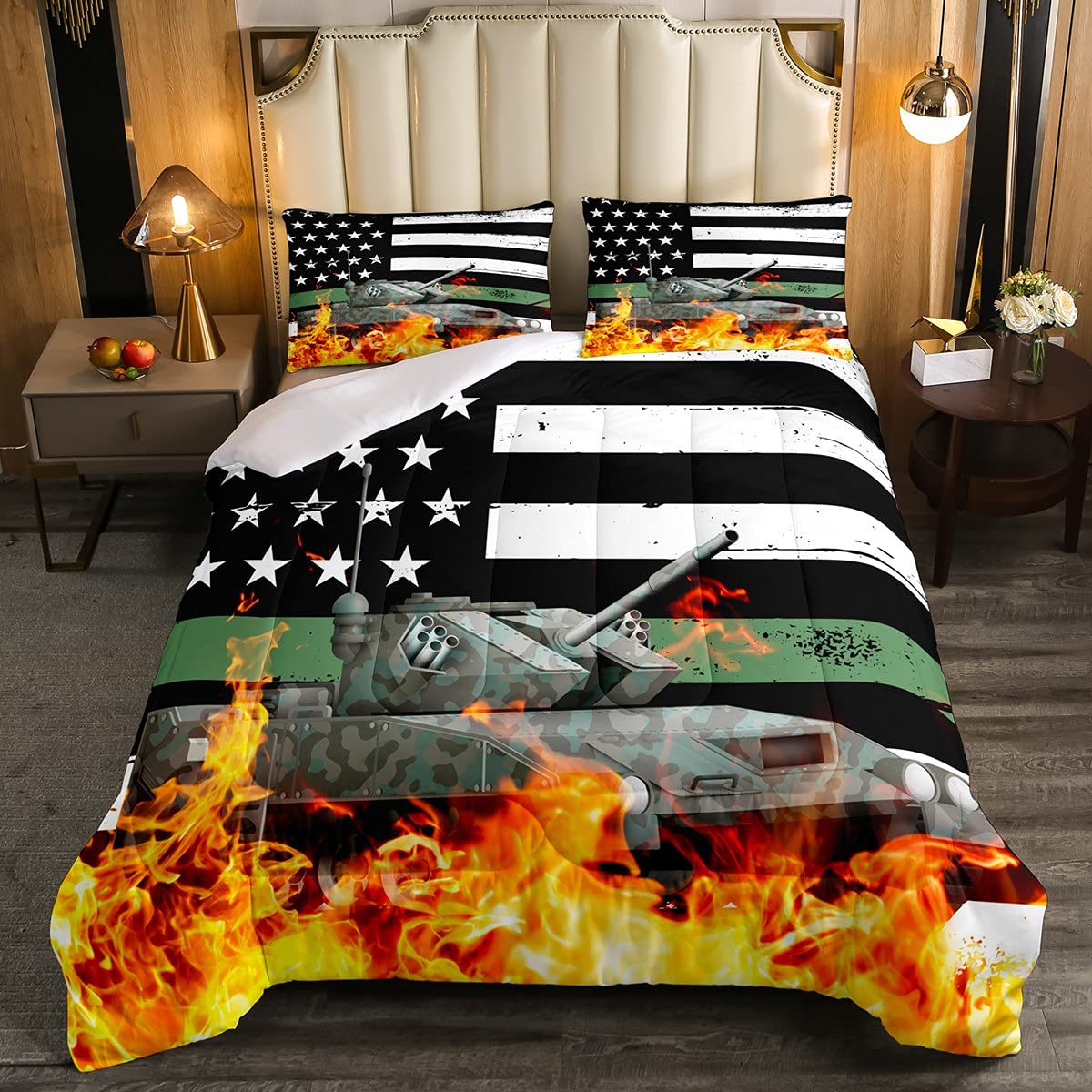 American Flag Comforter Set Queen Size - Patriotic Camouflage Military Bedding for Boys, Kids & Adults - Includes 1 Comforter & 2 Pillow Cases - Lightweight, Warm & Soft - Perfect for Army Themed Bedrooms, Soldier Room Decor & Patriotic Home Decor