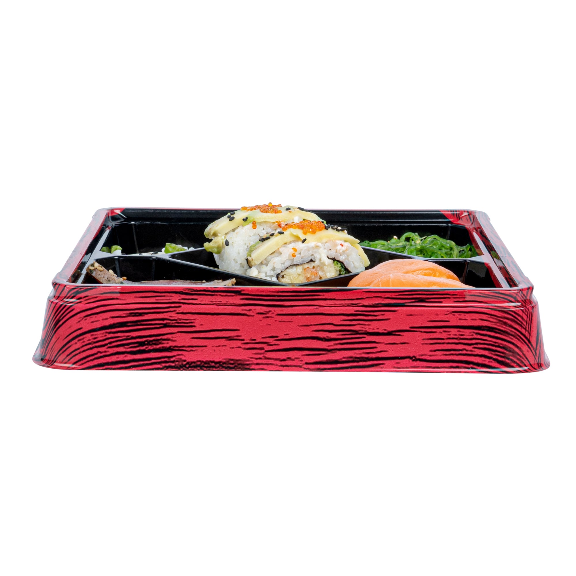 Bento Tek 19 oz Square Red and Black Plastic Bento Box with 5 Compartments | 8.5