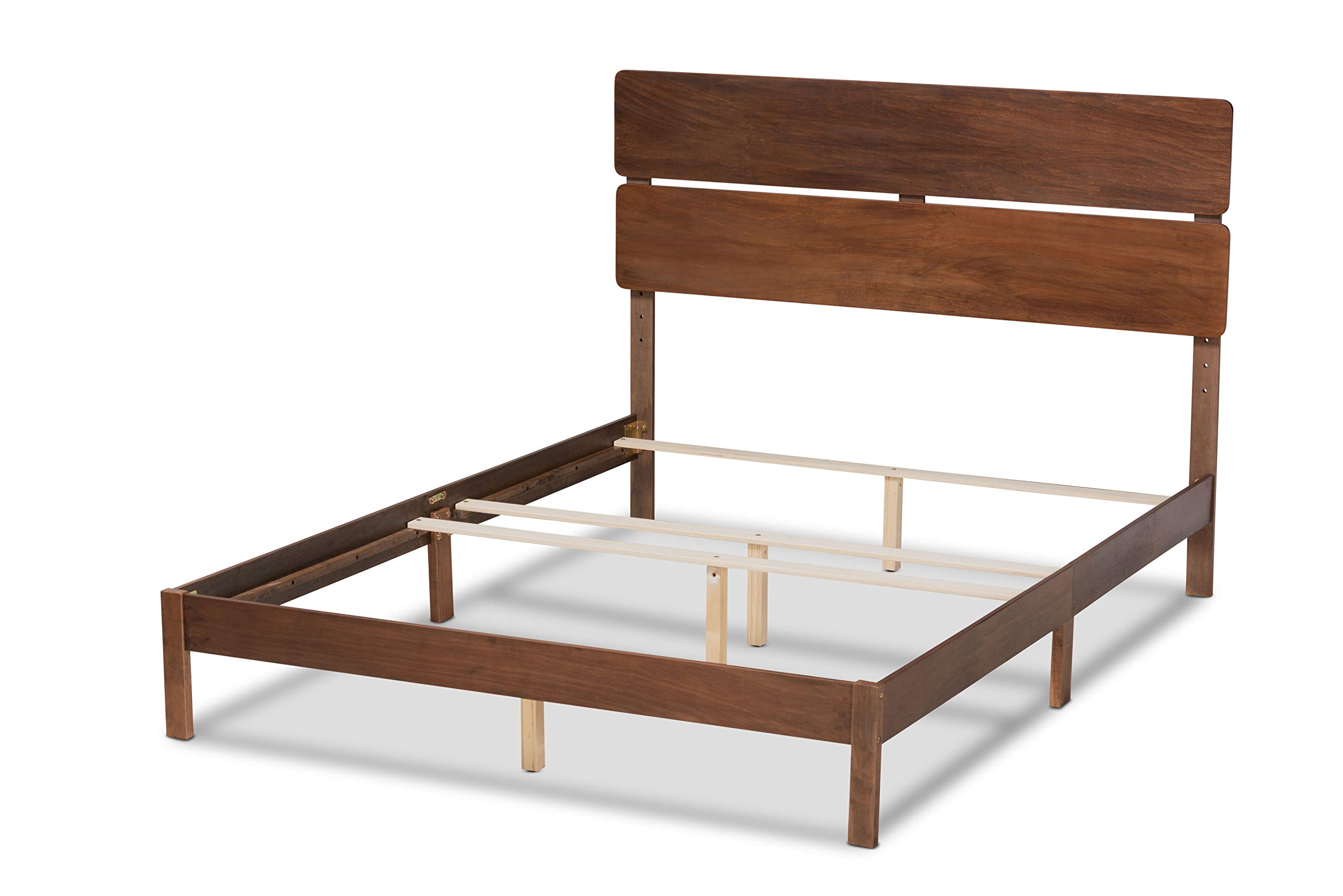 Baxton Studio King Size Walnut Wood Bed Frame with Box Spring - Modern Bedroom Furniture for Master Suite & Guest Room