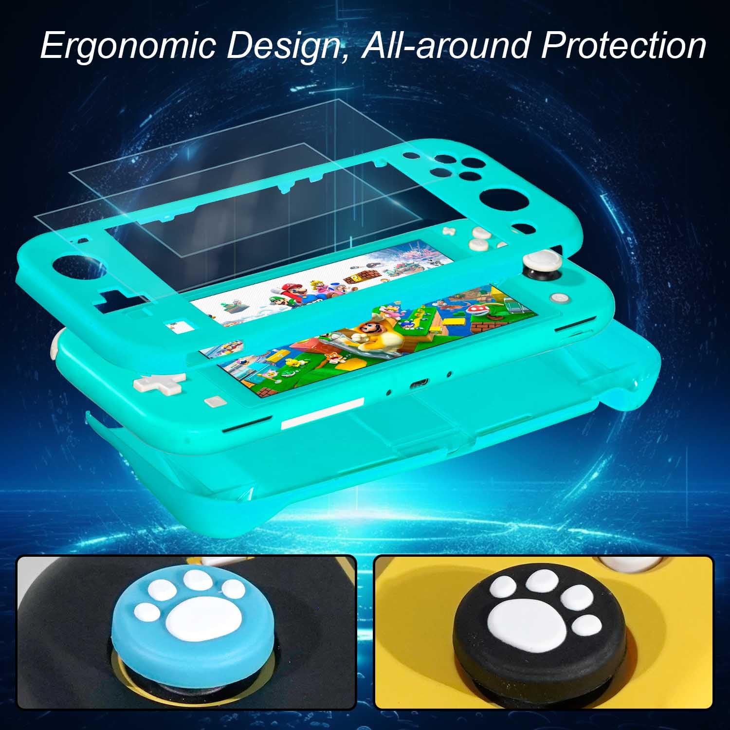 YOOWA Nintendo Switch Lite Accessories Bundle - Carrying Case, Protective Cover, 2-Pack Tempered Glass Screen Protector, Adjustable Stand, 6 Thumb Grips | Perfect for Travel, Gaming On-The-Go & Switch Lite Protection