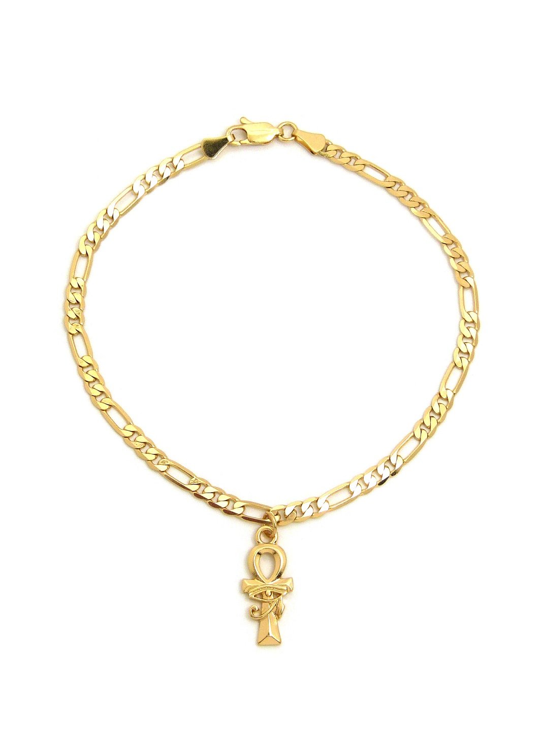10 Inch Gold Tone Women's Anklet - Cross, Ankh & Queen Nefertiti Charms with Figaro Chain | Perfect for Beach, Summer Outfits & Boho Style Accessories