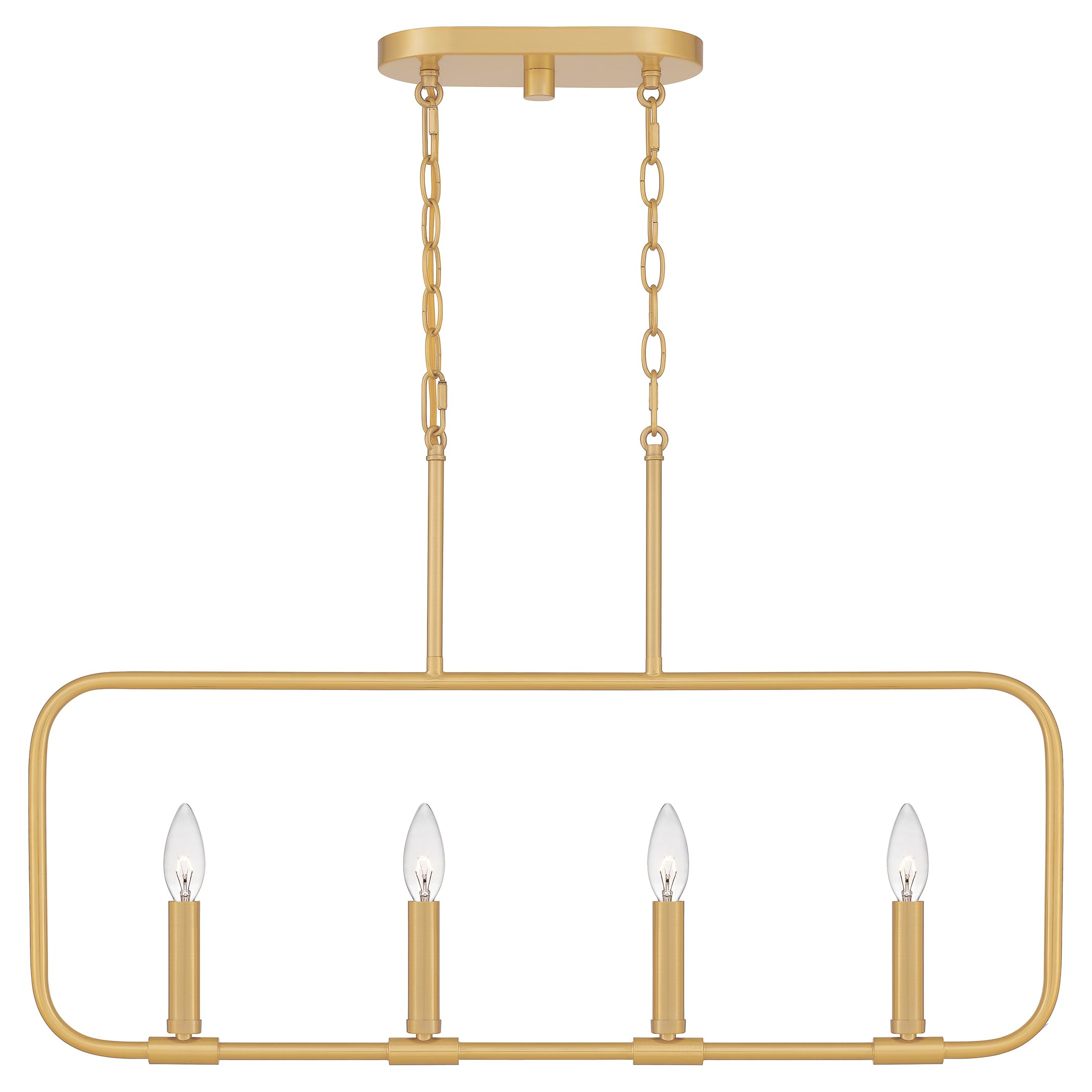 Quoizel Abner 4-Light Aged Brass Linear Chandelier - Modern Farmhouse Ceiling Light Fixture for Dining Room, Kitchen Island & Entryway Lighting
