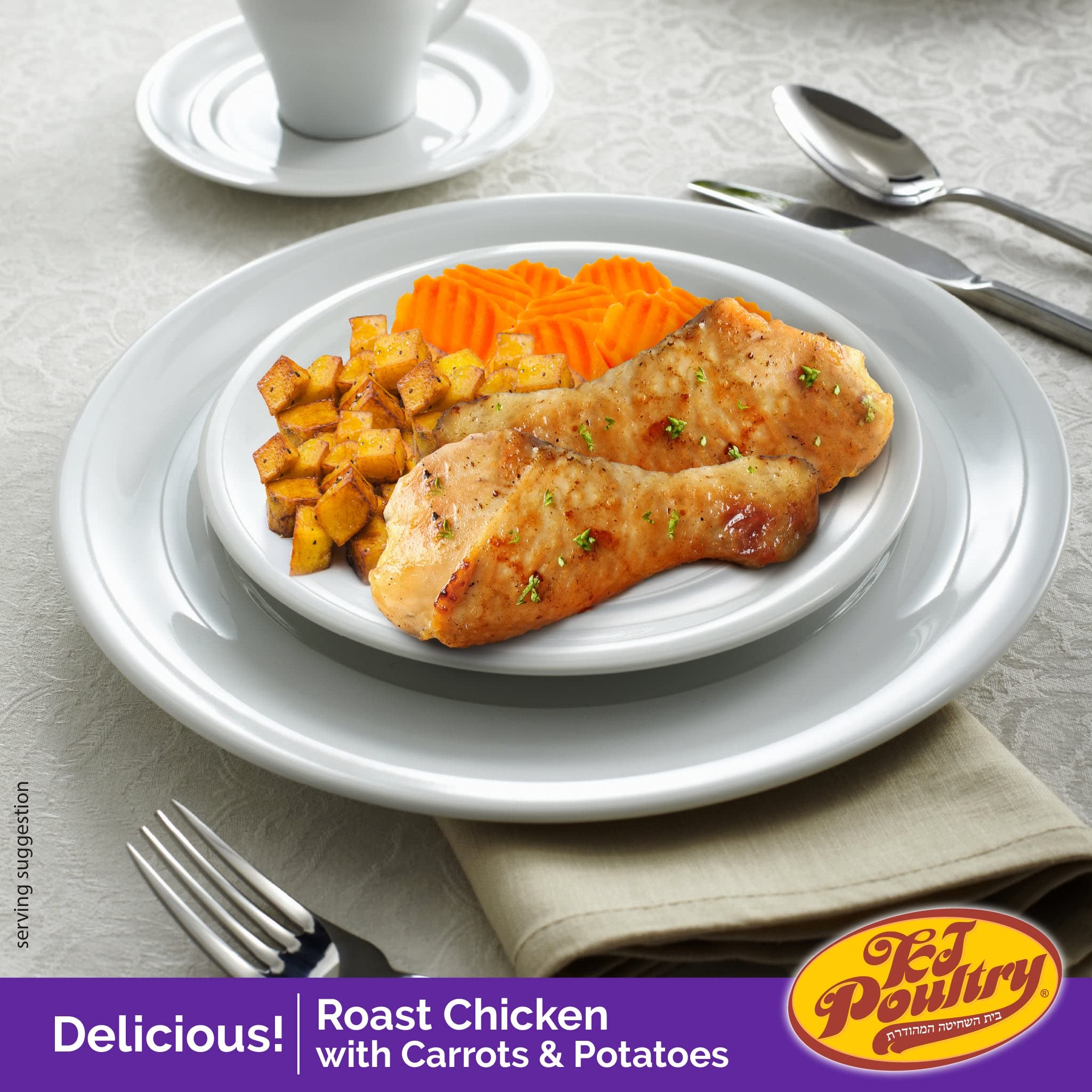 KJ Poultry Kosher for Passover Gluten Free Meals - Fully Cooked Roast Chicken with Potatoes & Carrots (12 Pack) | Halal Certified, Shelf Stable Microwave Dinner | Perfect for Travel, Military, Camping & Emergency Preparedness