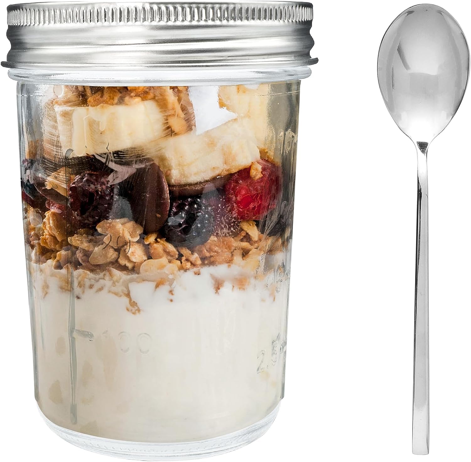 Volila 350ml Glass Overnight Oats Jar with Airtight Screw Lid - Perfect for Yogurt, Jam Storage & Meal Prep - BPA-Free Leakproof Container for Breakfast, Smoothies & Office Snacks (1 Pack)