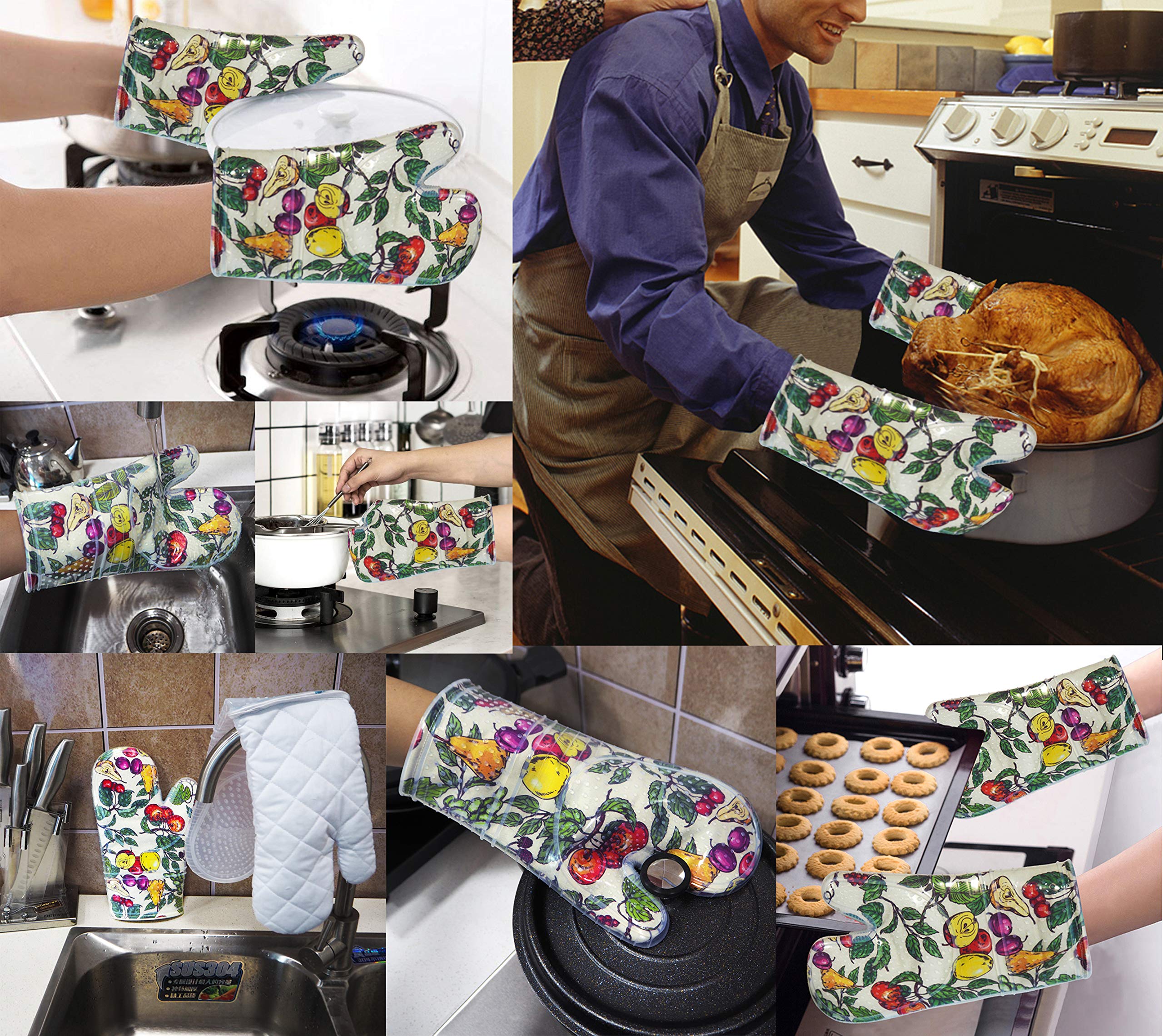Heat Resistant Silicone Pot Holders Set of 3 - Non-Slip Kitchen Gloves for Cooking, Baking & BBQ (500℉) - Microwave & Machine Washable - Perfect for Grilling, Baking, and Handling Hot Dishes
