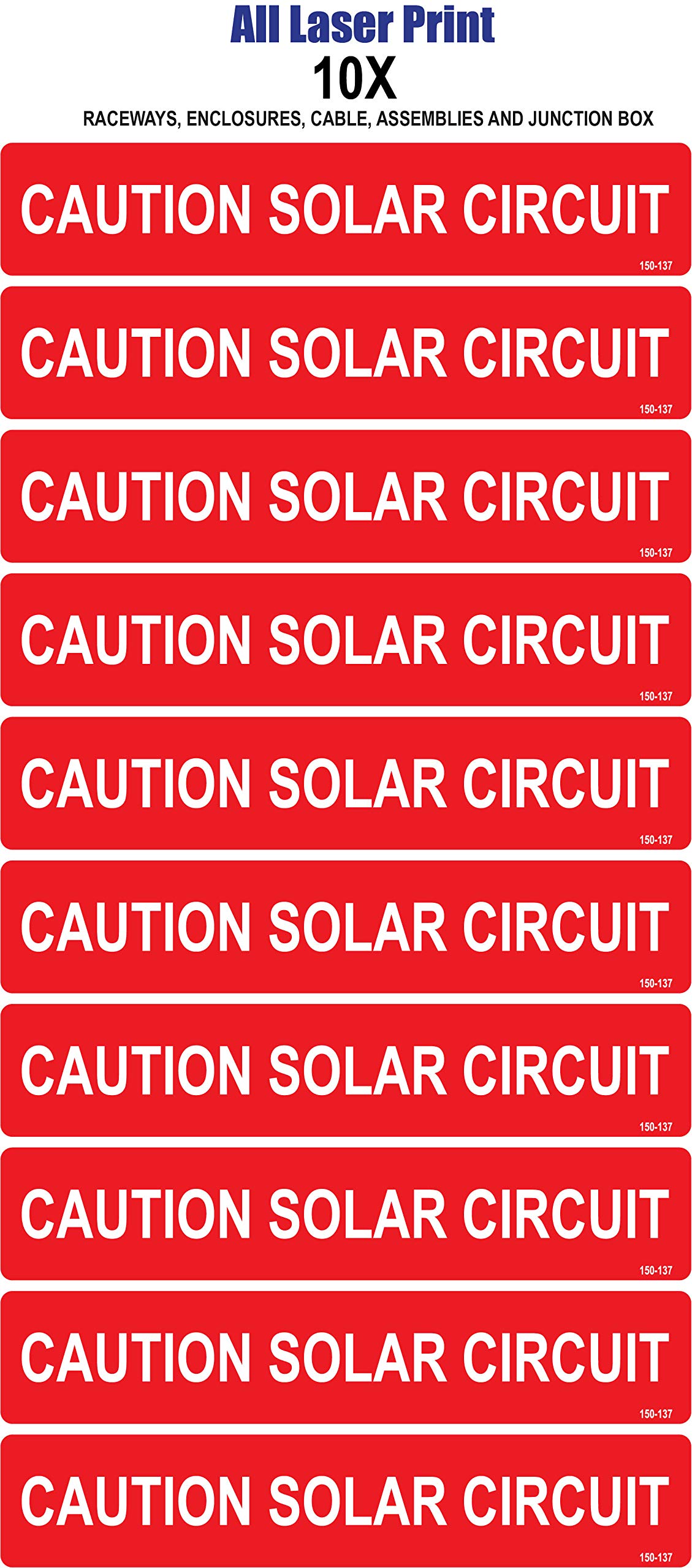 PV Solar Warning Labels - Caution Solar Circuit - 15-137-5 ¾’’ X 1⅛’’ - Pack of 10 - Durable Weatherproof Stickers for Solar Panels & Electrical Safety - Ideal for Solar Installations, Maintenance & DIY Projects