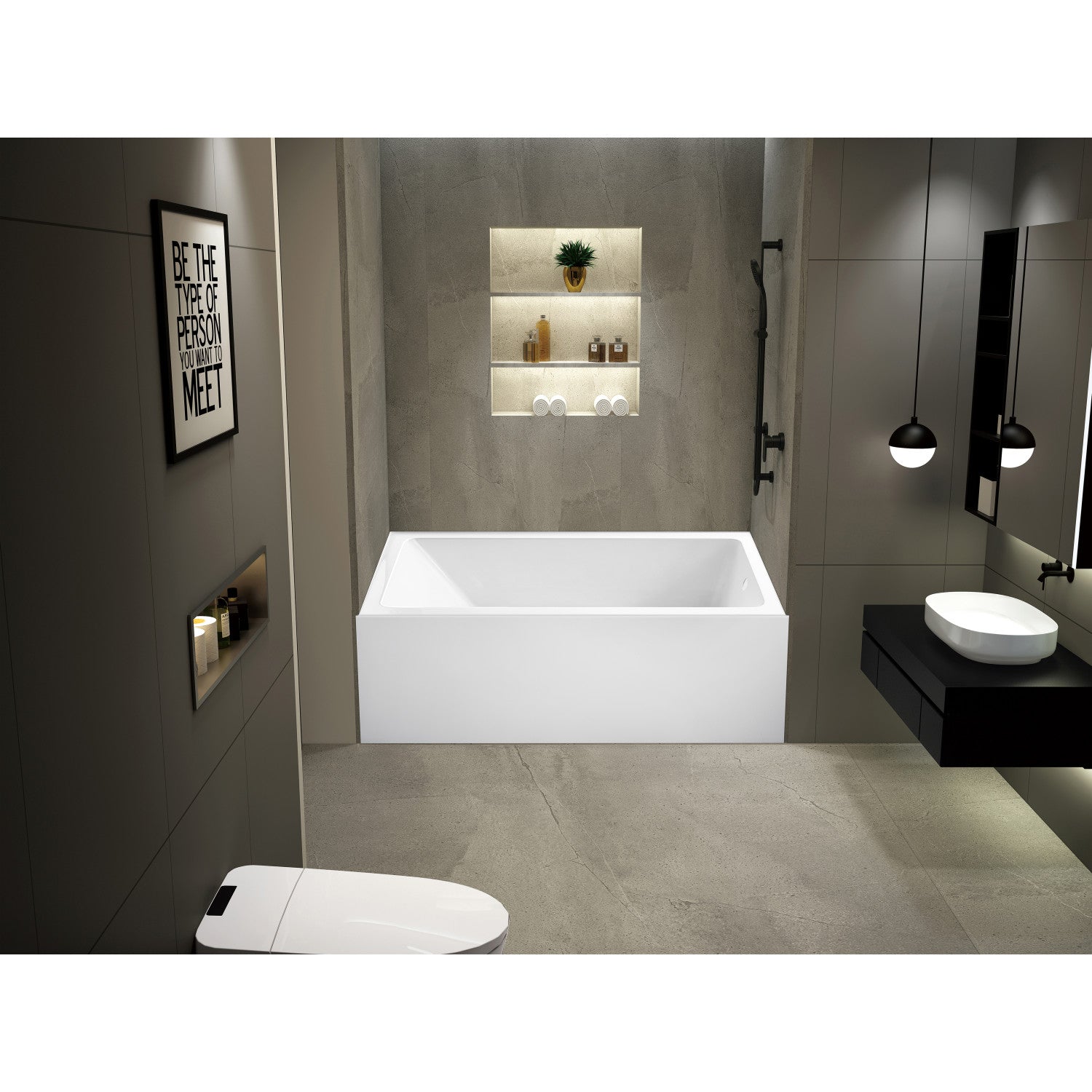 Aqua Eden VTAP6031R22T 60 Inch Acrylic Rectangular 3 Wall Alcove Bathtub with Anti-Slip Surface, Right Hand Drain, Glossy White - Perfect for Modern Bathrooms, Spa-Like Relaxation at Home