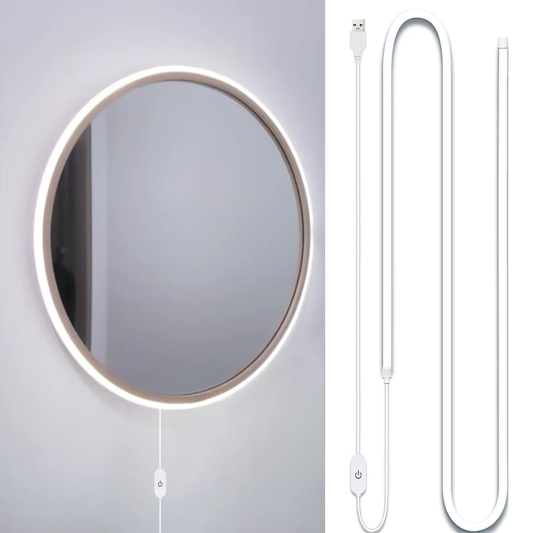 10ft 6500K White LED Neon Strip - USB Dimmable Touch Control for Bedroom, Kitchen, Home Decor