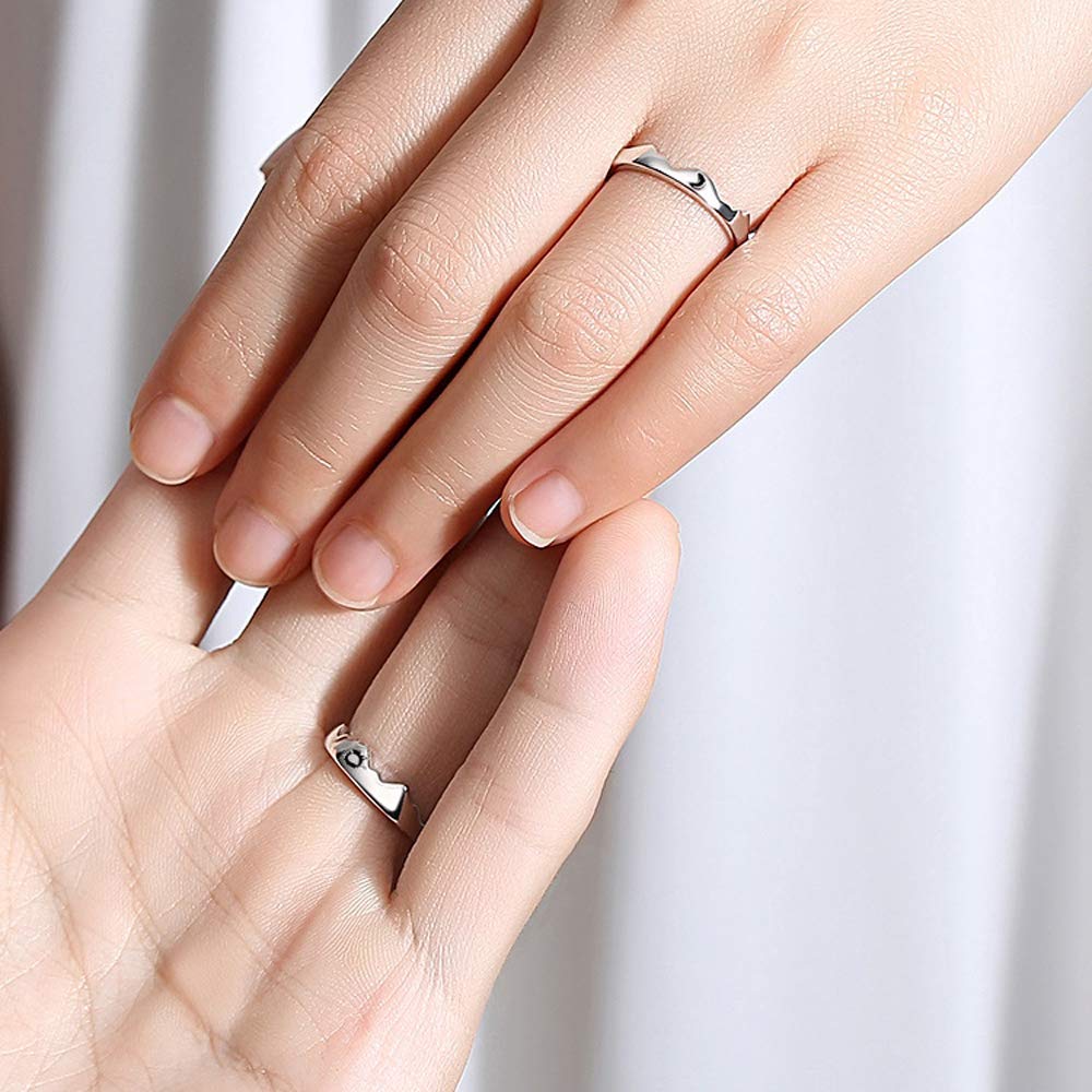 Matching Sun Moon Rings for Couples - Romantic Promise Jewelry Gift for Him Her (Silver) - Perfect for Anniversaries & V-Day