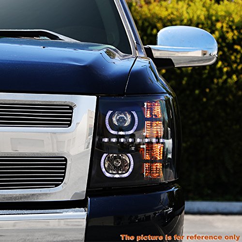 AKKON Black Exclusive Halo Projector SMD DRL LED Headlights Pair for Chevy Silverado - Driver & Passenger Side - Upgrade Your Truck's Style & Night Visibility