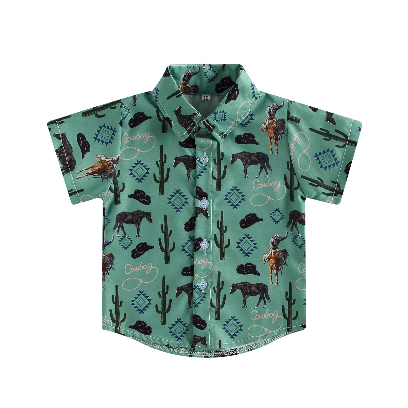 Western Baby Boy Clothes - Vintage Cowboy Button Down Short Sleeve Shirts for Summer | Country Style Dress Shirt Tops | Perfect for Rodeo, Photoshoots & Western Themed Parties