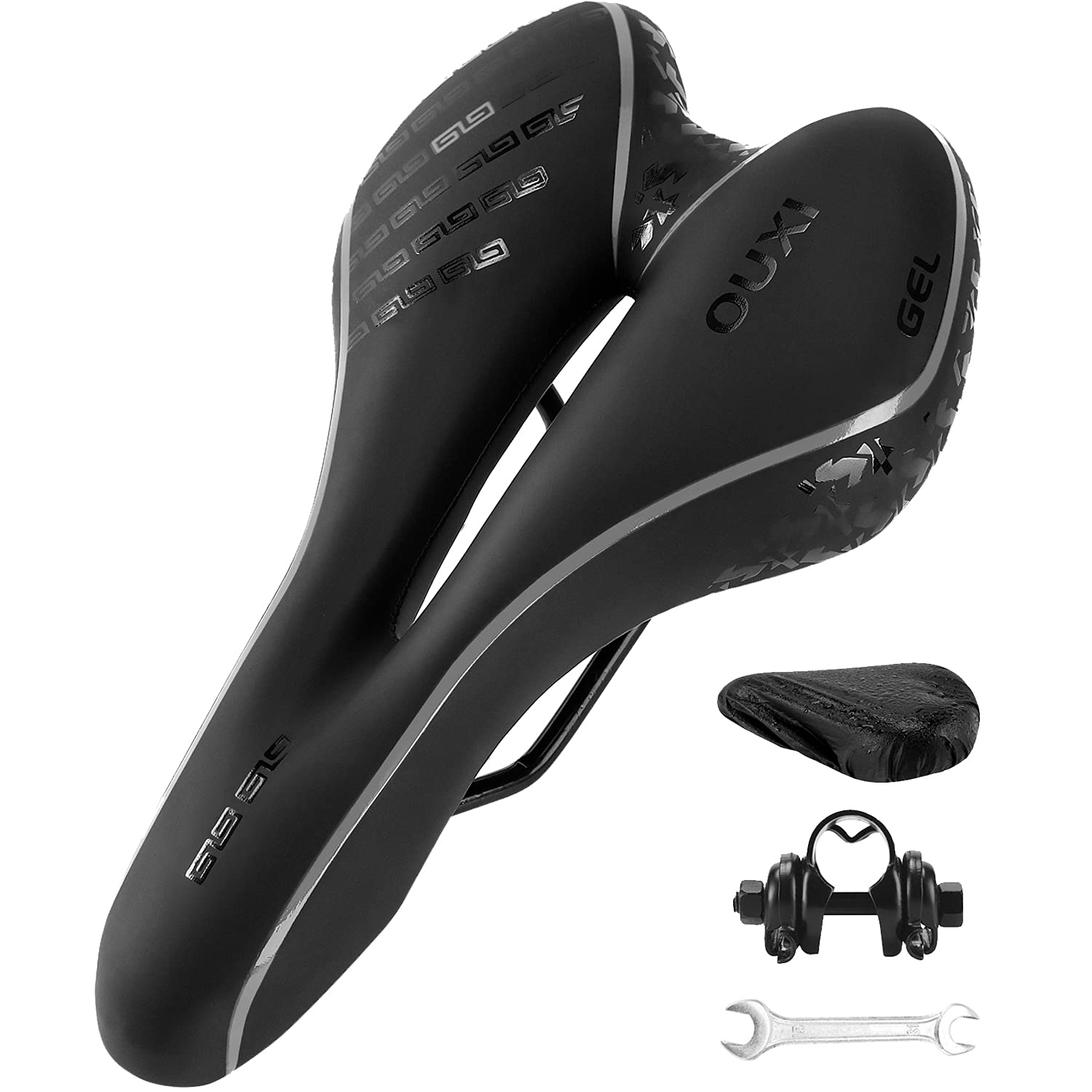 OUXI Comfort Bike Seat - Soft Gel Padded Bicycle Saddle with Shock Absorption & Waterproof Cover for MTB, Road & Exercise Bikes - Perfect for Men, Women & Long Rides