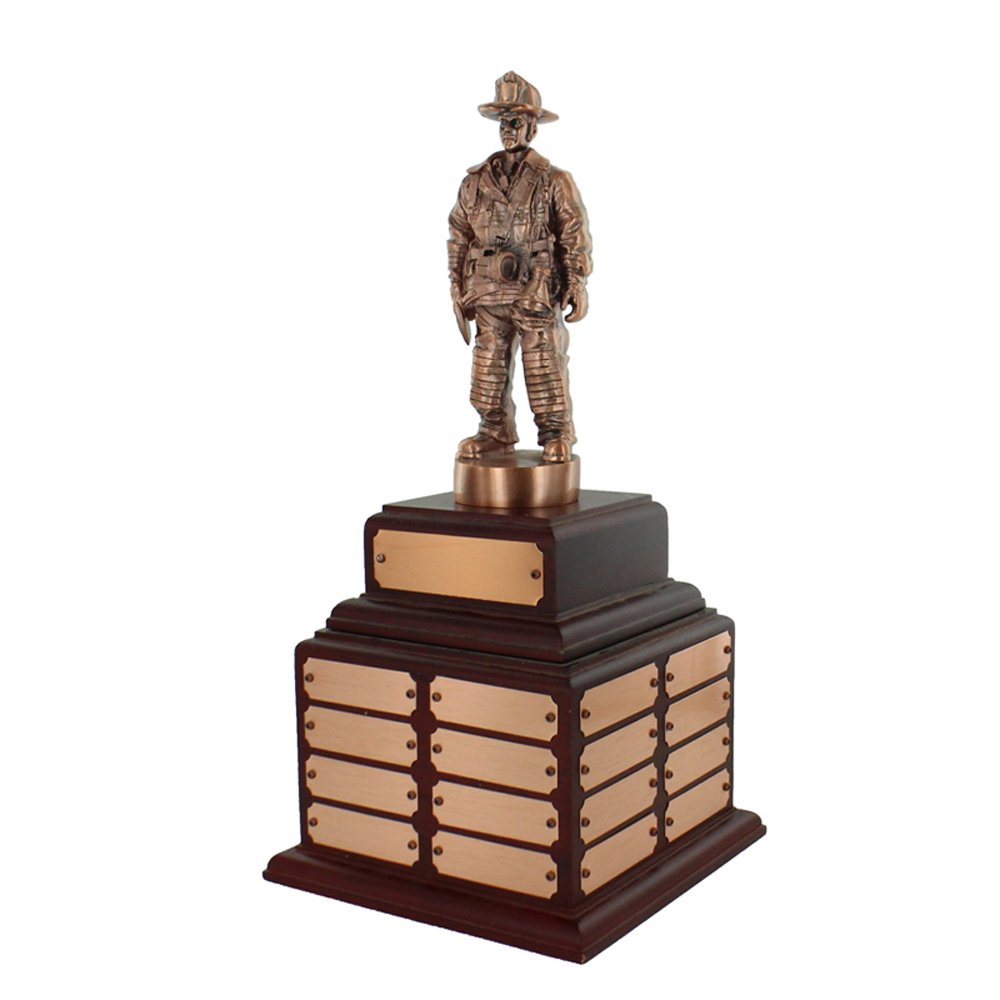 Customizable 18.5 Inch Firefighter Bronze Perpetual Trophy with Rosewood Base & 32 Bronze Plates - Personalized Awards for Fire Department Recognition, Retirement Gifts & Service Appreciation