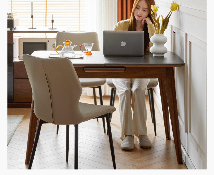 Premium Black Walnut & Ash Solid Wood Extendable Dining Table - Expandable Rock Slab Design for Modern Farmhouse, Rustic Kitchen & Open Concept Dining Rooms