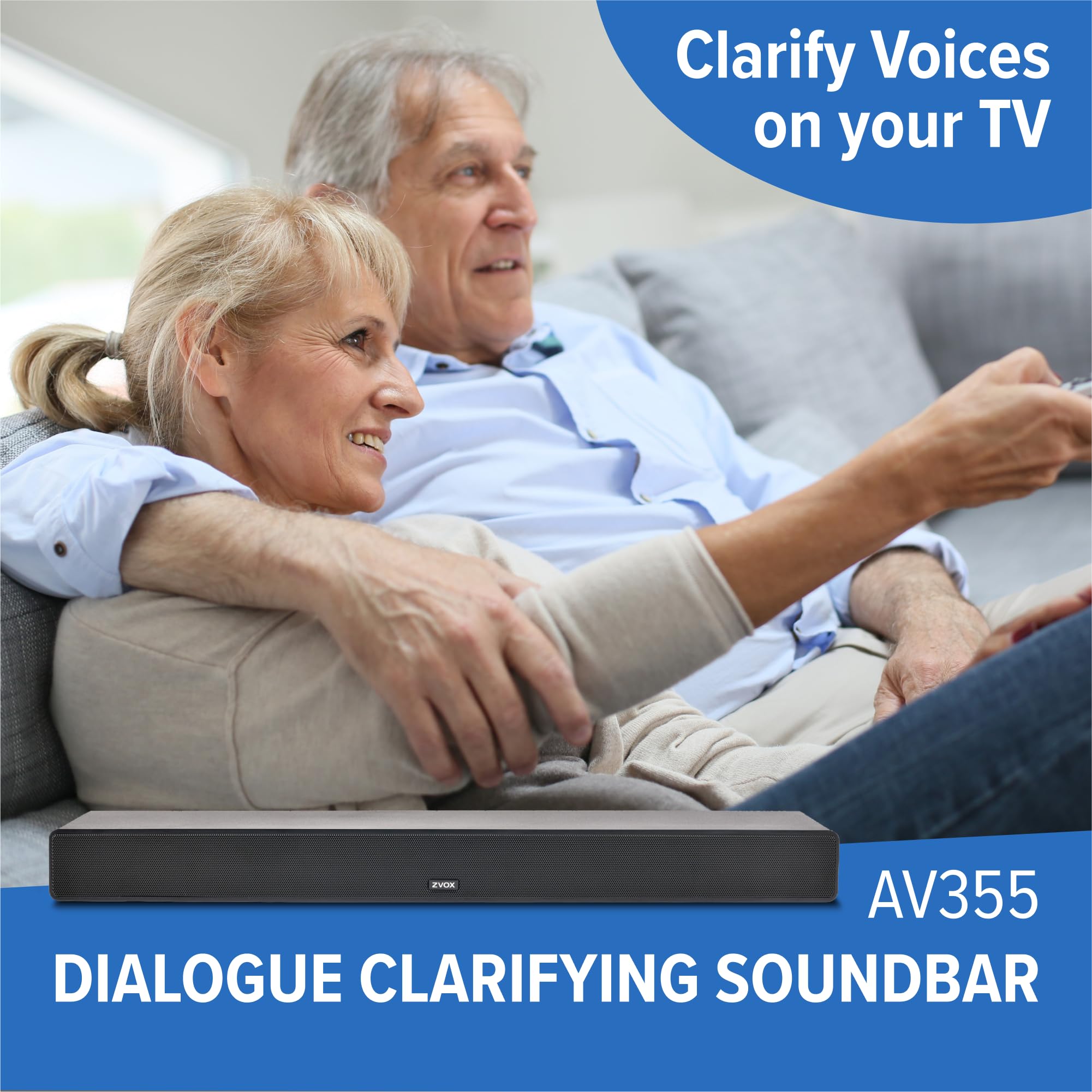 ZVOX Dialogue Clarifying Sound Bar with Patented Hearing Technology - 12 Levels of Voice Boost, AccuVoice, Ultra Low-Profile Design for Home Theater & Smart TV - AV355 Black - Ideal for Living Room, Bedroom, and Office
