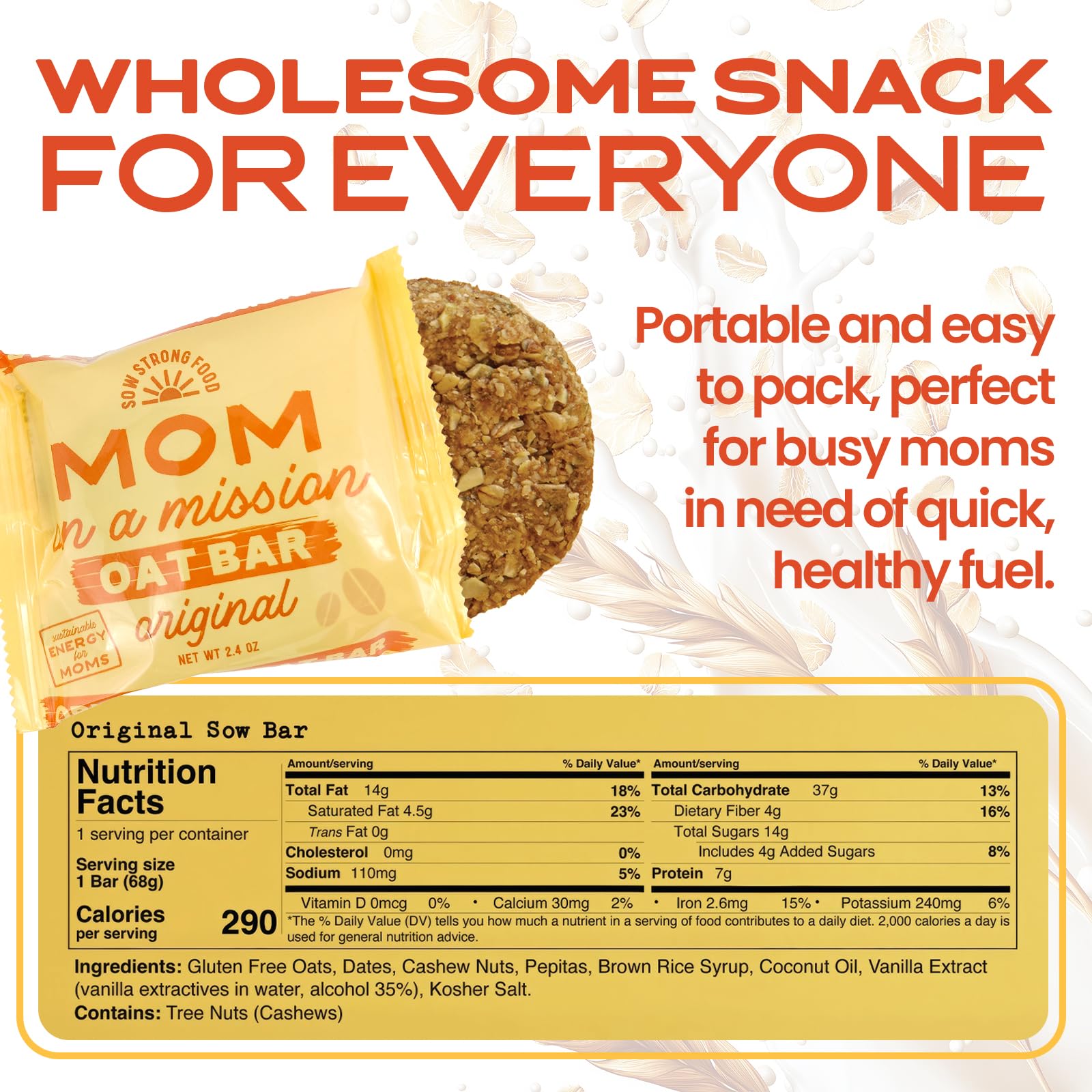 SOW STRONG FOOD Original Oat Bar (3-Pack) - High Energy & Protein Snacks, Keto & Gluten Free Vegan Cookies for Adults - Perfect for Hiking, Workouts & Office Snacking