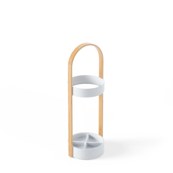 Bellwood Umbrella Stand - White & Natural Wood - Stylish Entryway Organizer for Home & Office Decor