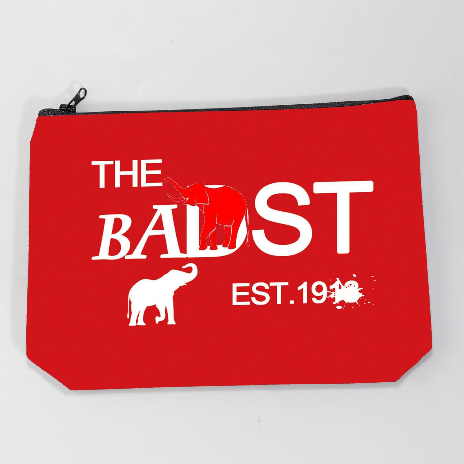 LEVLO Sisters Sorority Cosmetic Makeup Bag - The Baddest Elephant Design Zippered Pouch for College Sorority Gifts, Birthday Presents & Travel Essentials (Red) | Perfect for Greek Life Events, Dorm Organization & Girls Night Out Accessories