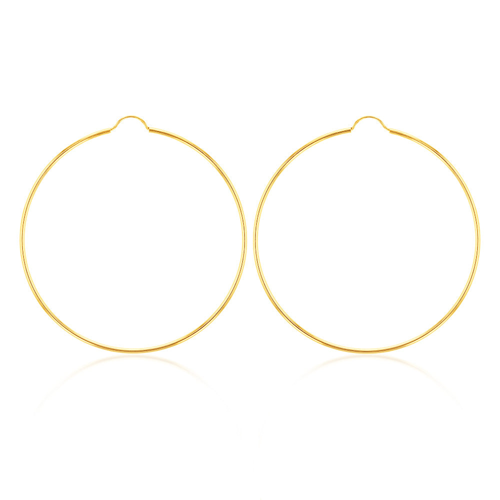 9ct Yellow Gold 50mm Plain Hoop Earrings for Women - Classic Circle Earrings for Everyday Wear, Gift Giving & Special Occasions