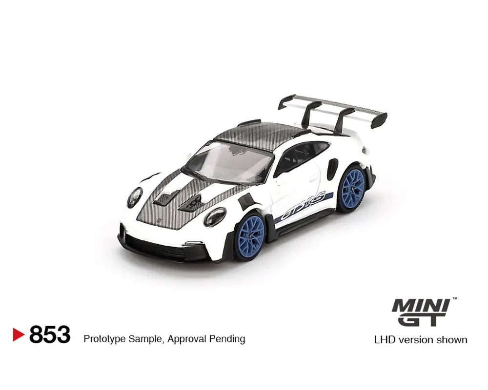 PREORDER MINIGT 1:64 Scale Porsche 911 (992) GT3 RS Weissach Package Diecast Model Car - White with Indigo Blue | Collectible Display & Racing Simulation for Car Enthusiasts