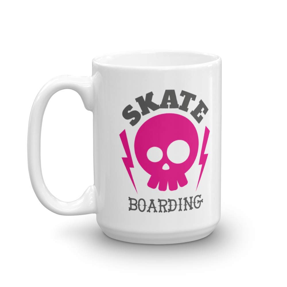Skull and Bones Skateboard Coffee Mug - 15oz Punk Rocker Tea Cup with Skateboard Accessories - Perfect for Skateboarders, Punk Fans & Coffee Lovers