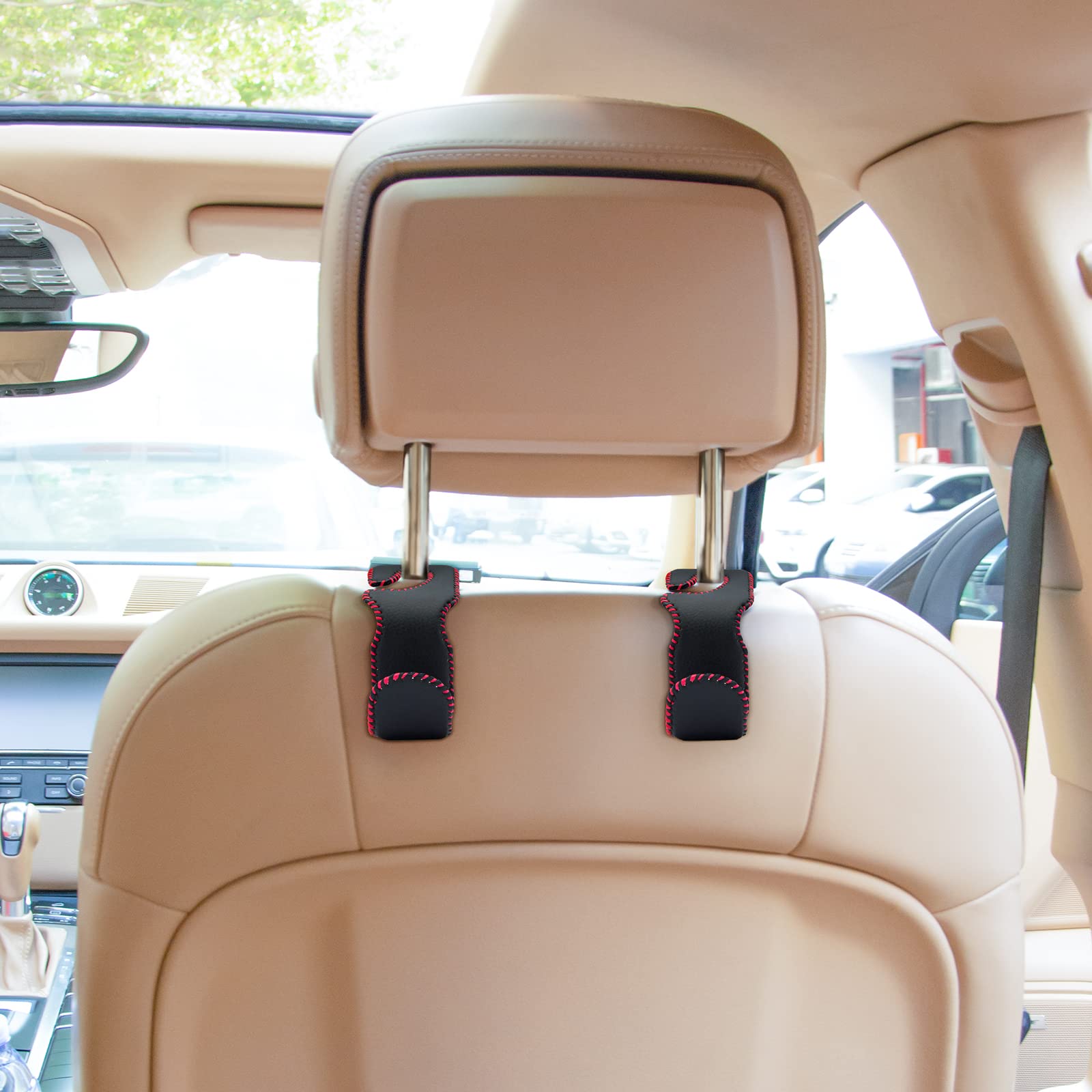 Car Headrest Purse Hook - 2Pack Black & Red for Purses, Bags & Coats - Travel & Shopping