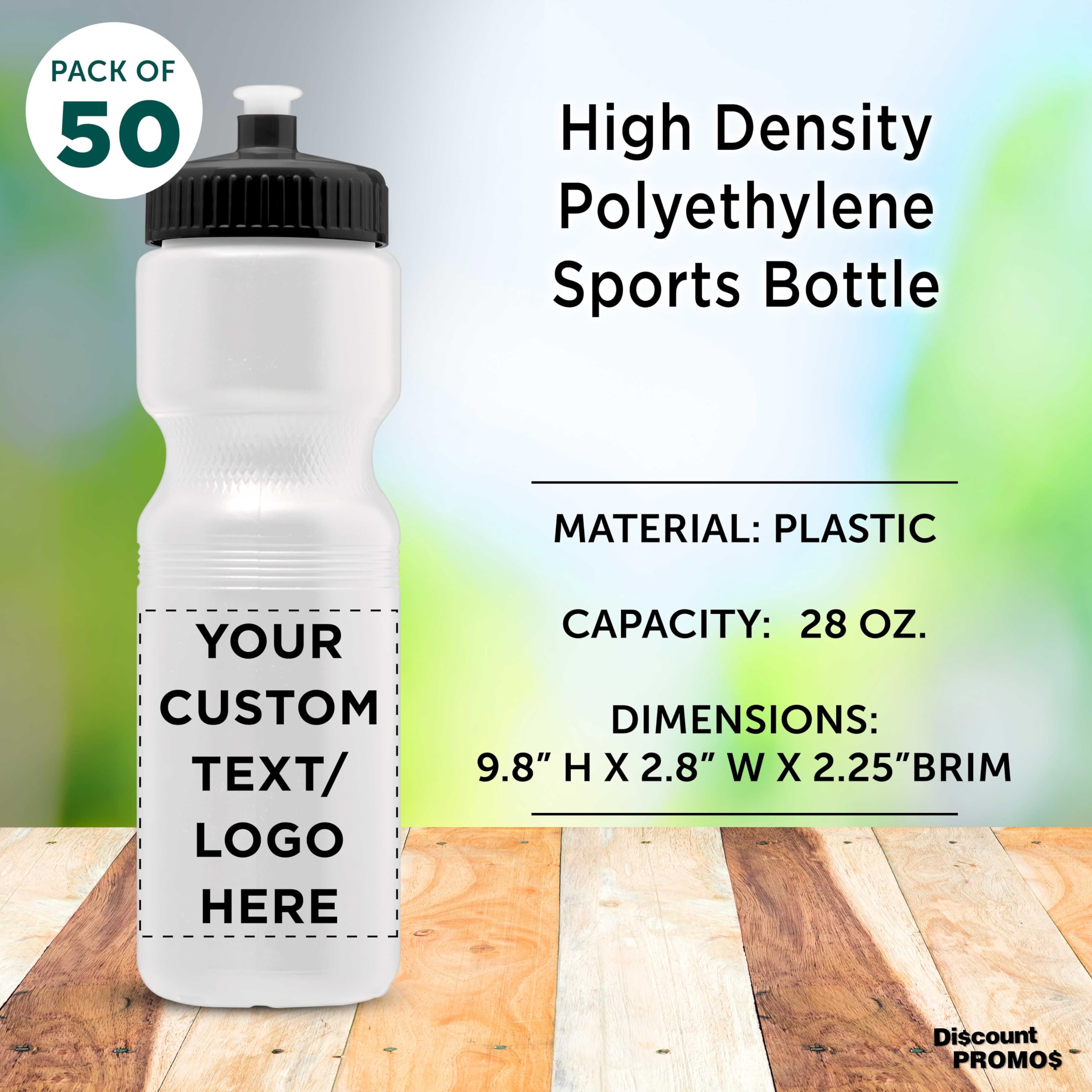 28 oz Custom Push Cap Plastic Water Bottles Bulk Pack of 50 - Personalized Reusable Water Bottles for Gym, Hiking, Camping & Outdoor Sports - Ideal for Team Events, Corporate Gifts & Promotional Giveaways - White