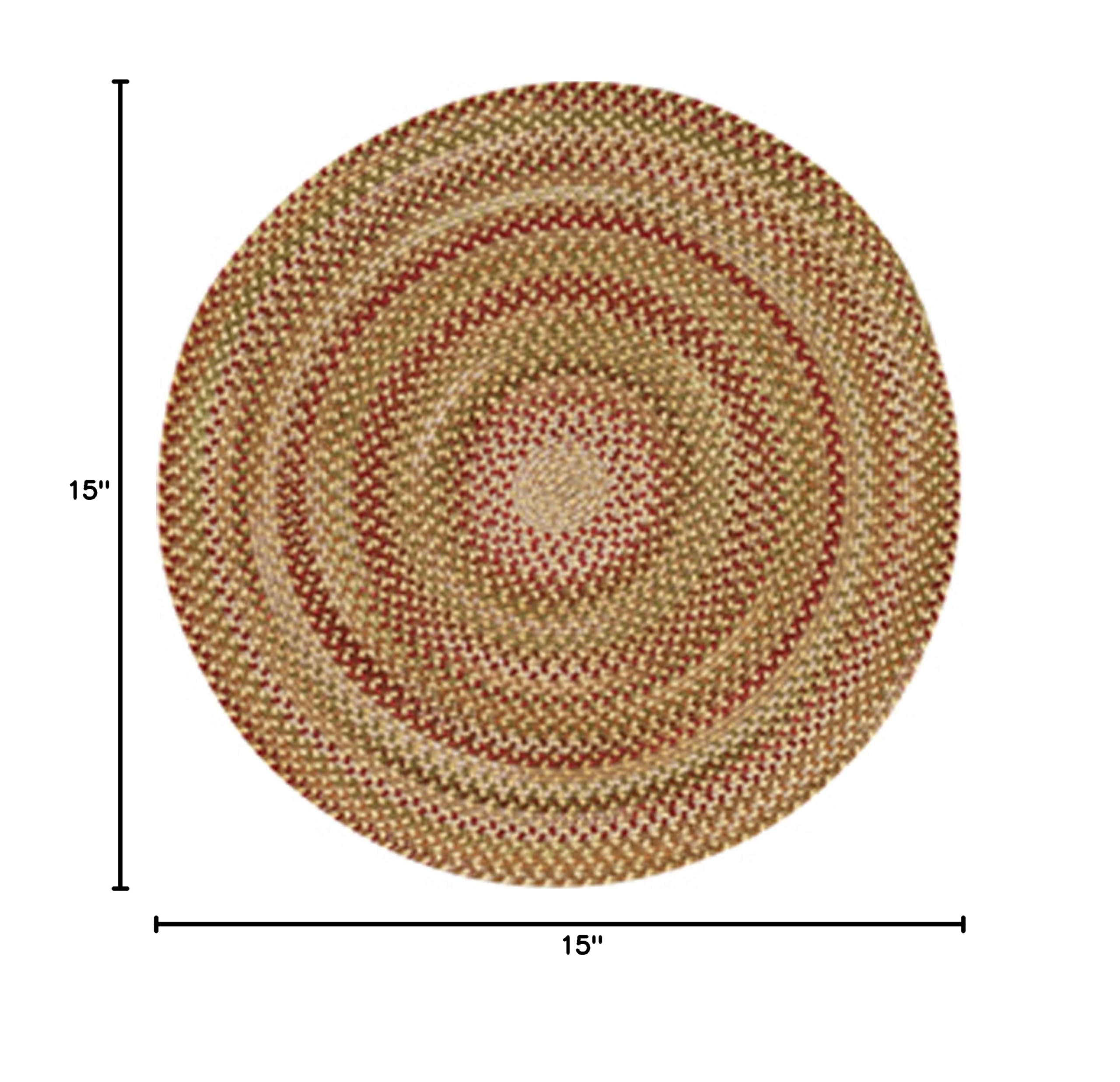Capel Rugs Manchester Round Braided Chair Pad - 15 Inch Gold Accent Cushion for Dining Chairs, Kitchen Stools & Home Decor | Non-Slip Seat Cover for Comfort & Style