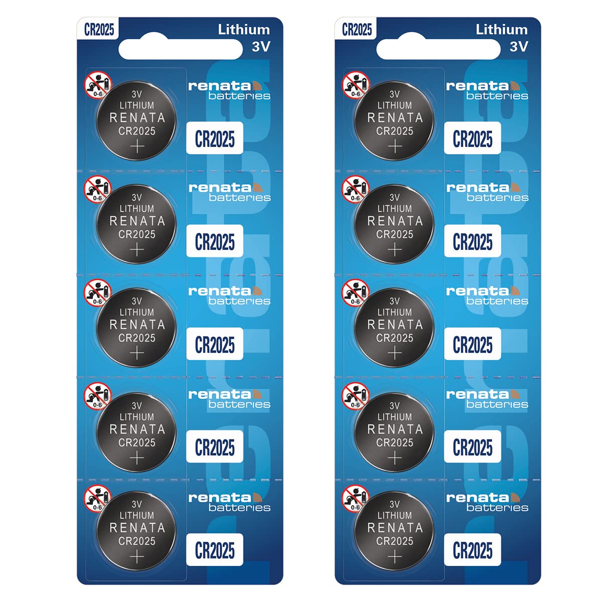 Renata CR2025 3V Lithium Coin Cell Batteries (10-Pack) - Long-Lasting Power for Watches, Calculators, Key Fobs & Medical Devices