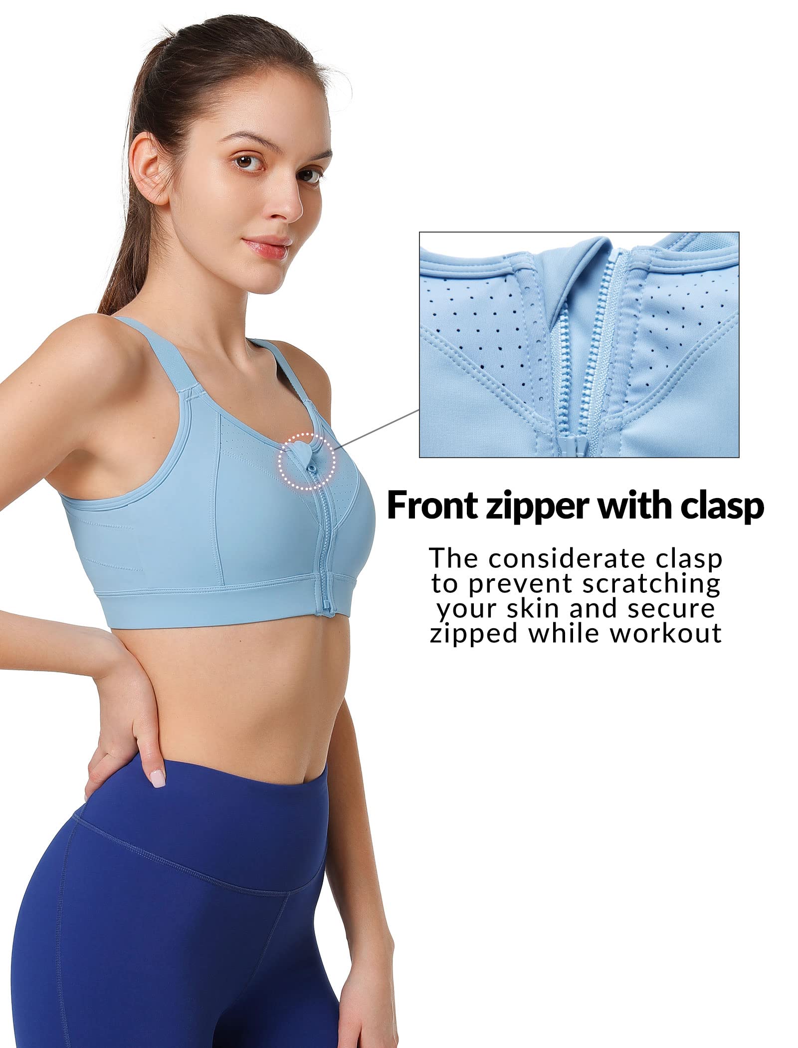 Yvette Adjustable High Impact Sports Bras for Women - Zip Front Wireless Plus Size Workout Bra for Running, Gym & Active Lifestyle