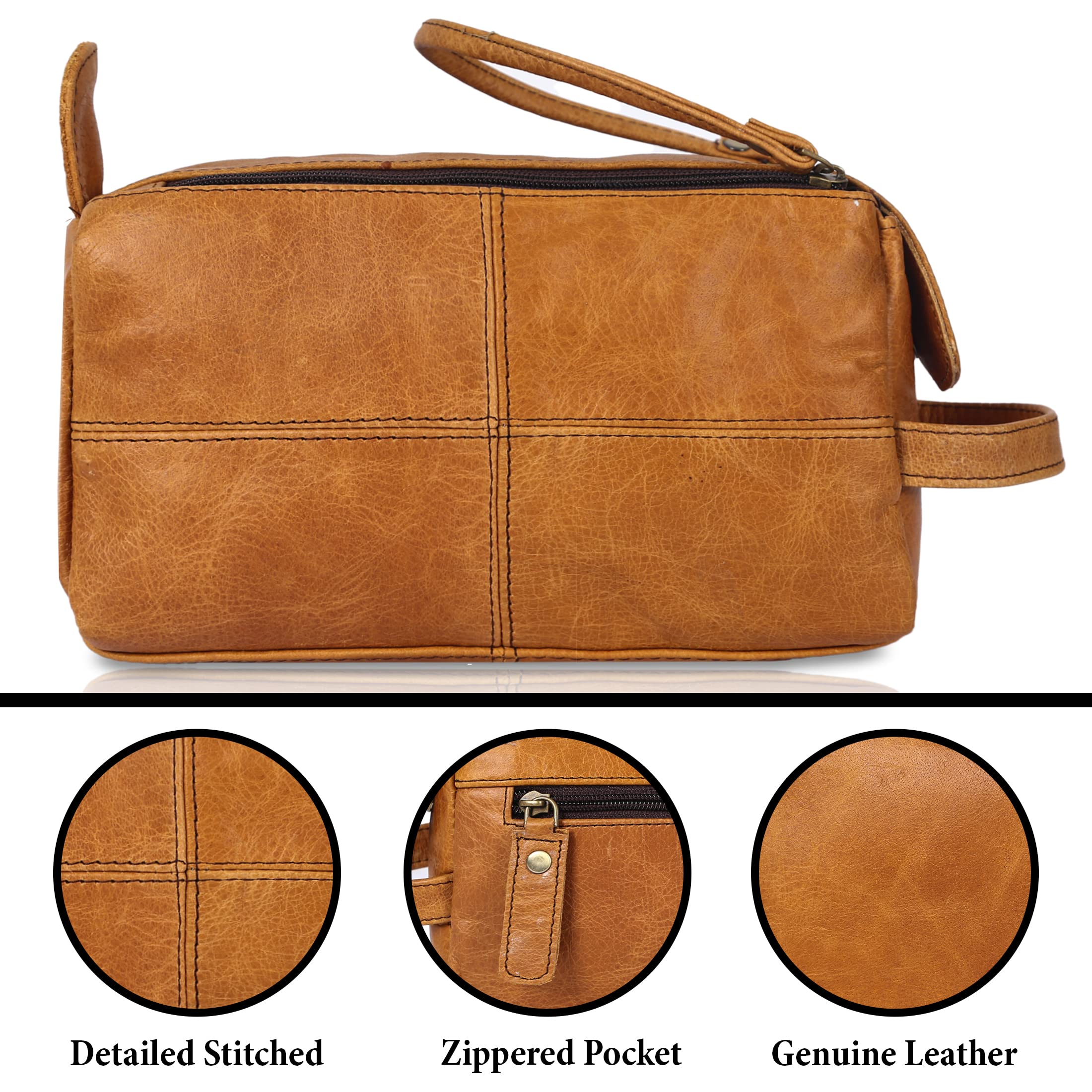 Premium Buffalo Leather Toiletry Bag for Men & Women - Durable Travel Shaving Dopp Kit - Unisex Grooming Organizer for Business Trips, Camping & Gym Essentials - Perfect Gift for Him & Her