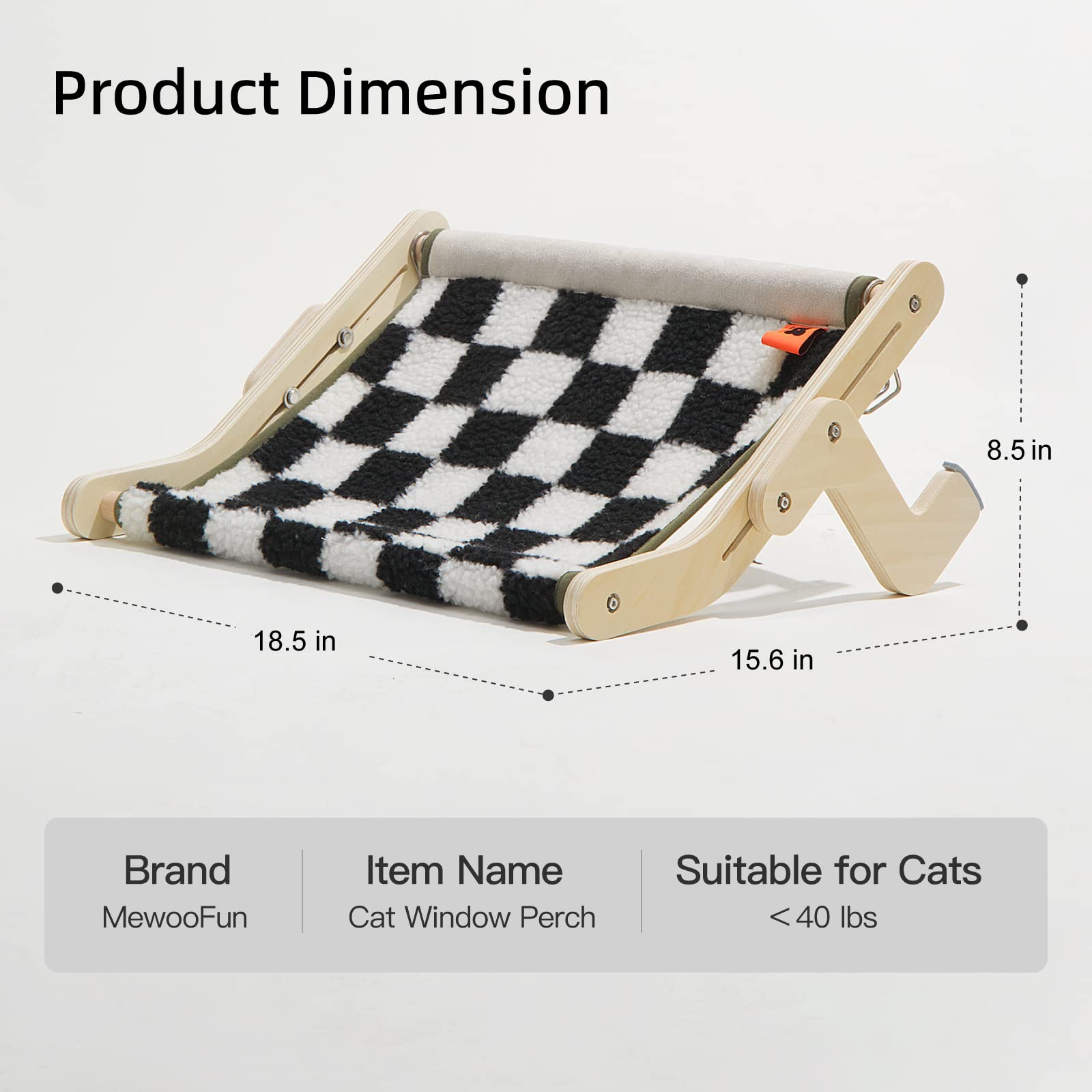 MEWOOFUN Sturdy Cat Window Perch - No Suction No Drilling Cat Hammock with Reversible Mat, Holds Up to 40lbs - Black/White Window Cat Bed for Relaxing, Sunbathing & Bird Watching
