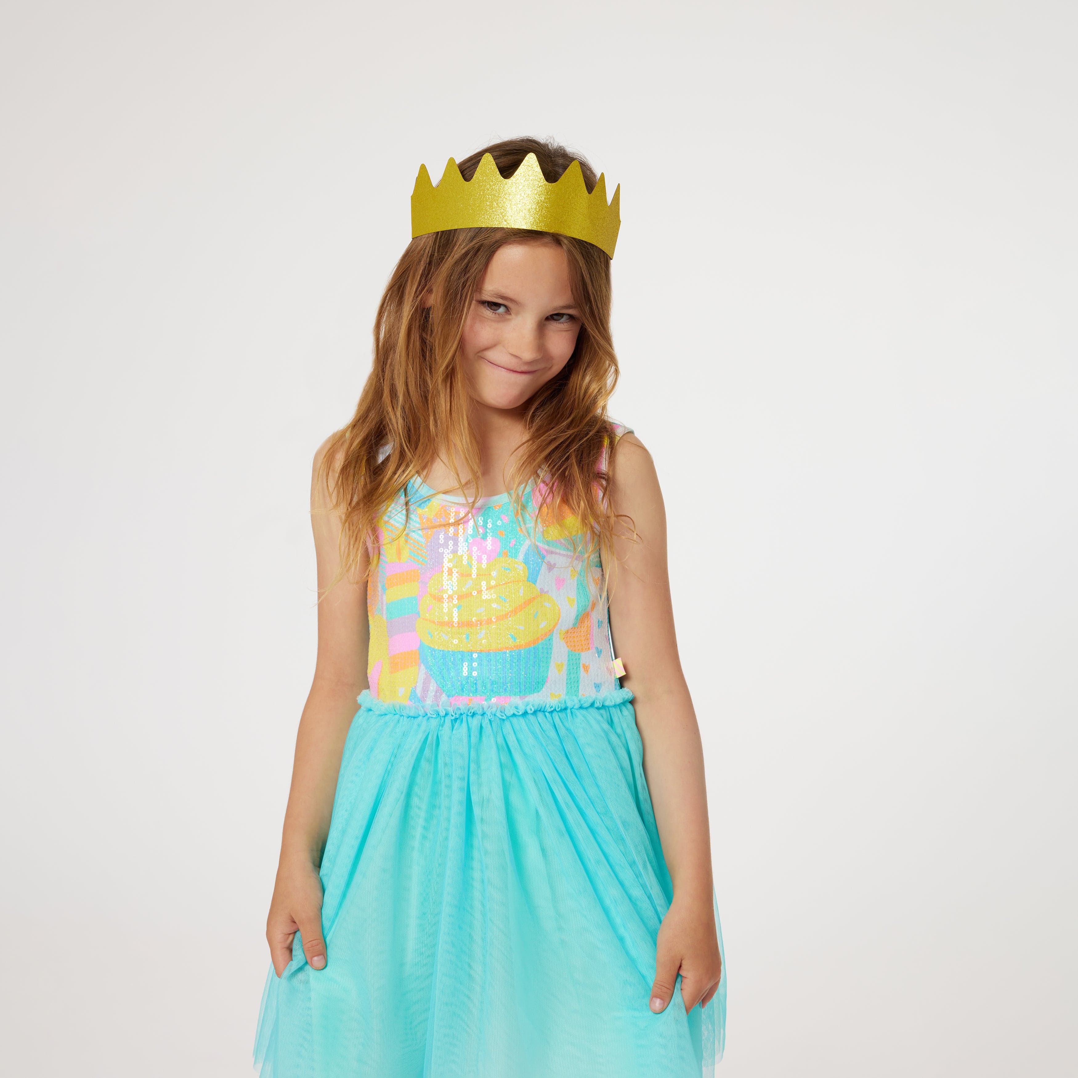 Billieblush Girls Sparkly Blue Dress with Glitter Crown - Perfect for Birthday Parties, Pageants & Special Occasions