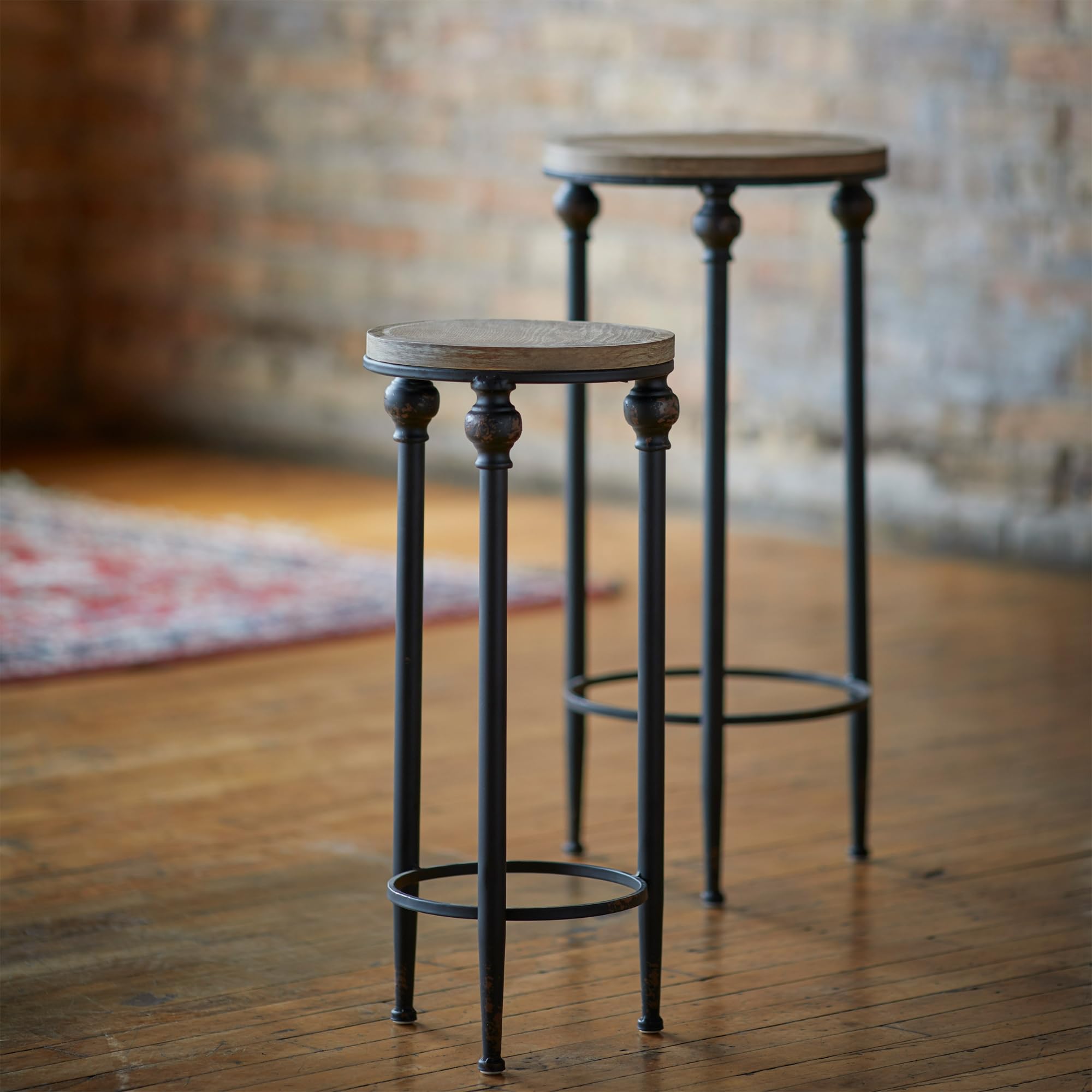 2-Pack Modern Metal & Wood Bar Height Tables 26.75