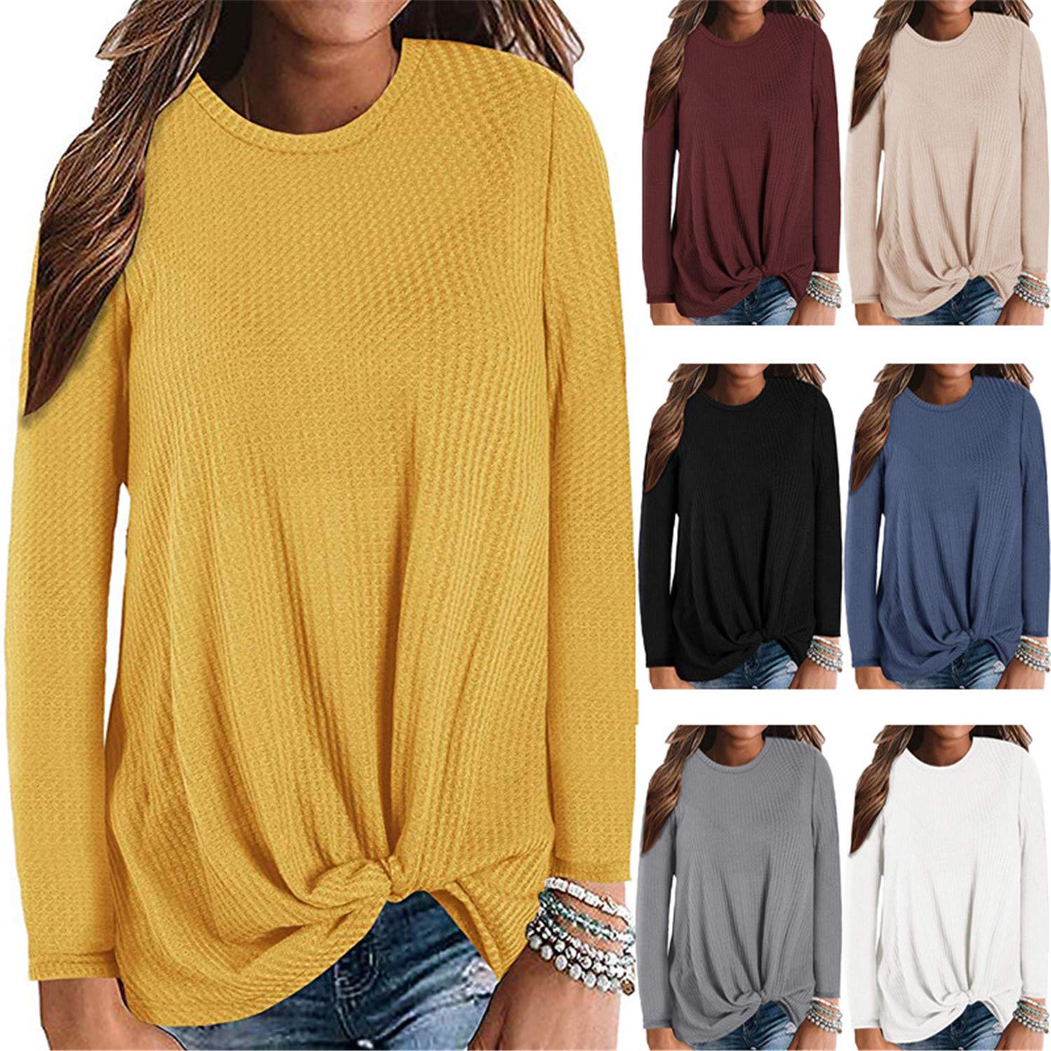 Andongnywell Women's Casual Long Sleeve Knot Twist Knit Blouse Tunic Top - Stylish Office Wear & Everyday Outfit for Fall/Winter Fashion