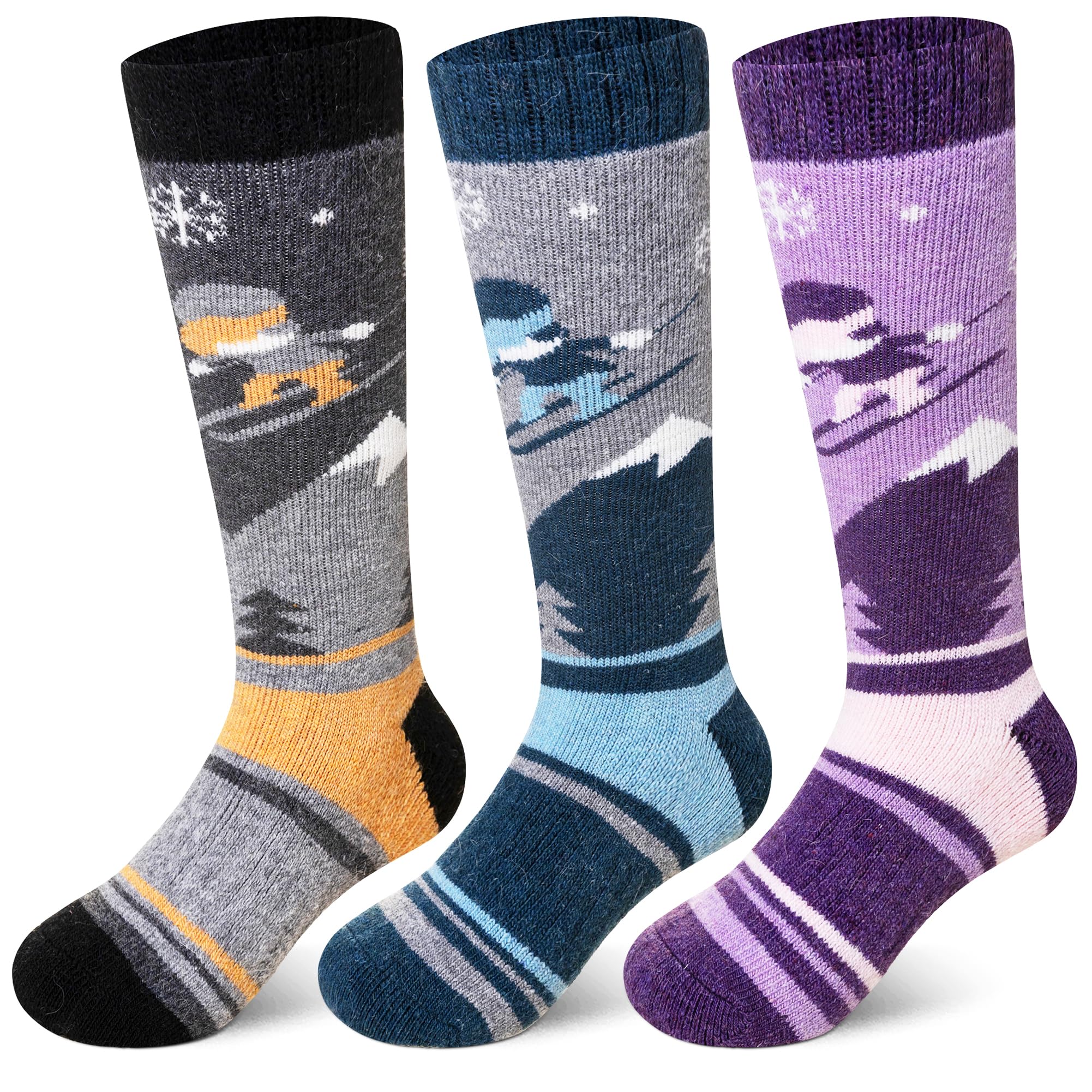 SeeyAN Kids Ski Socks - 3 Pairs Merino Wool Thermal Winter Socks for Boys & Girls - Warm & Thick Snowboarding & Skiing Socks for Cold Weather - Perfect for Snow Sports, Winter Hiking & Outdoor Activities