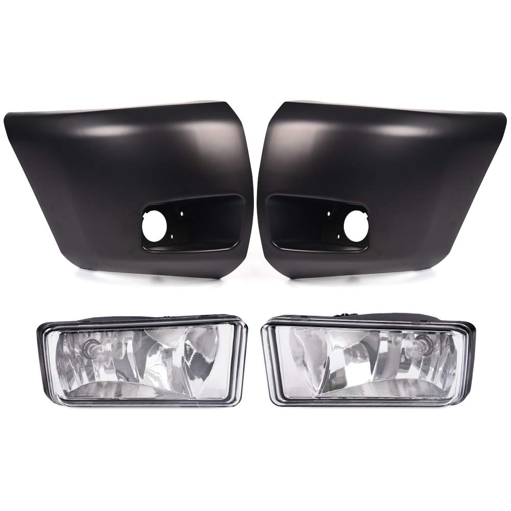 VR Racing Front Bumper Fog Lights + Raw Black End Cap Compatible for 2007-2013 Chevrolet Silverado 1500 - Off-Road & Night Driving Enhancement